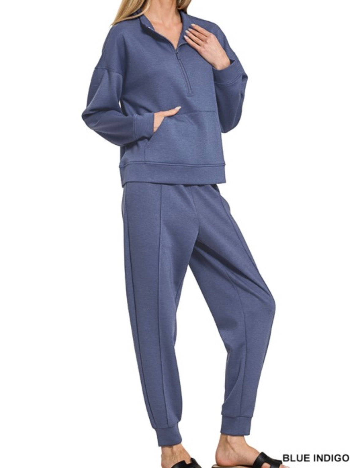 Blue Indigo Scuba Half Zip Jogger Set