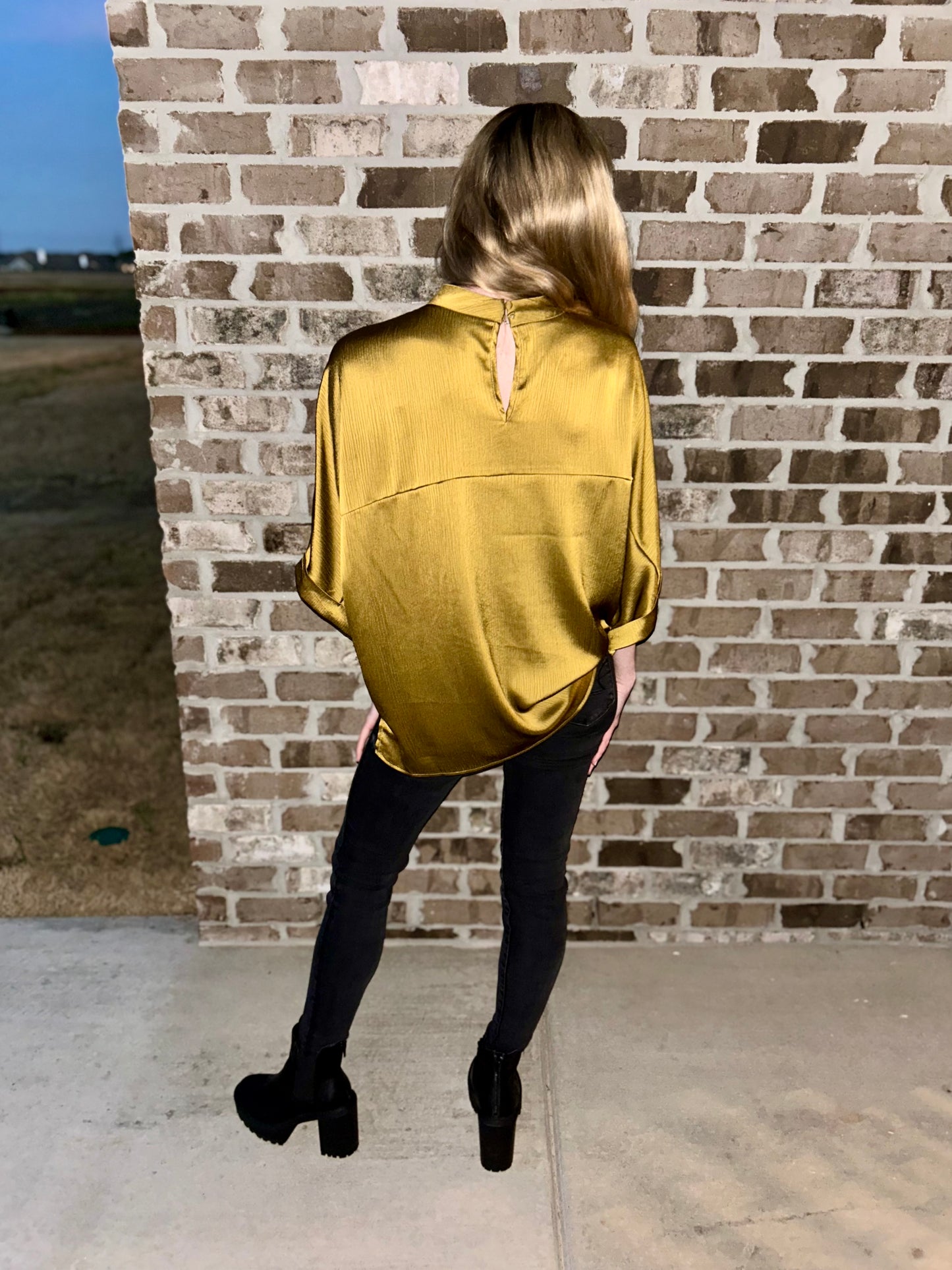 Mustard Mock Neck Oversized Top