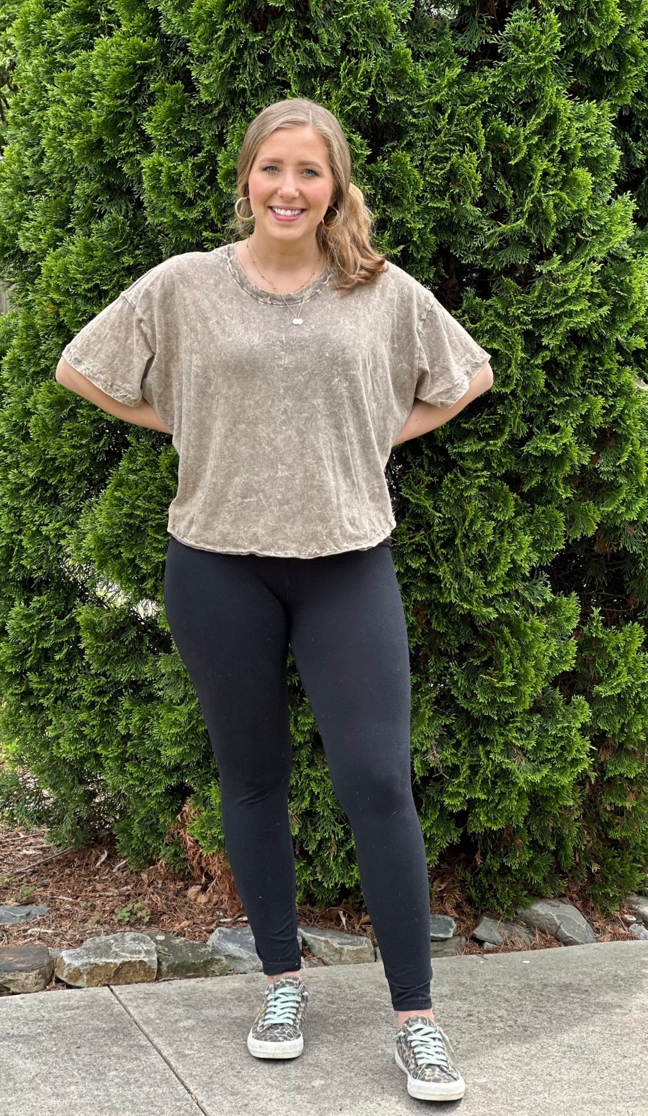 Crinkle Washed Cotton Round Neck Short Sleeve Top