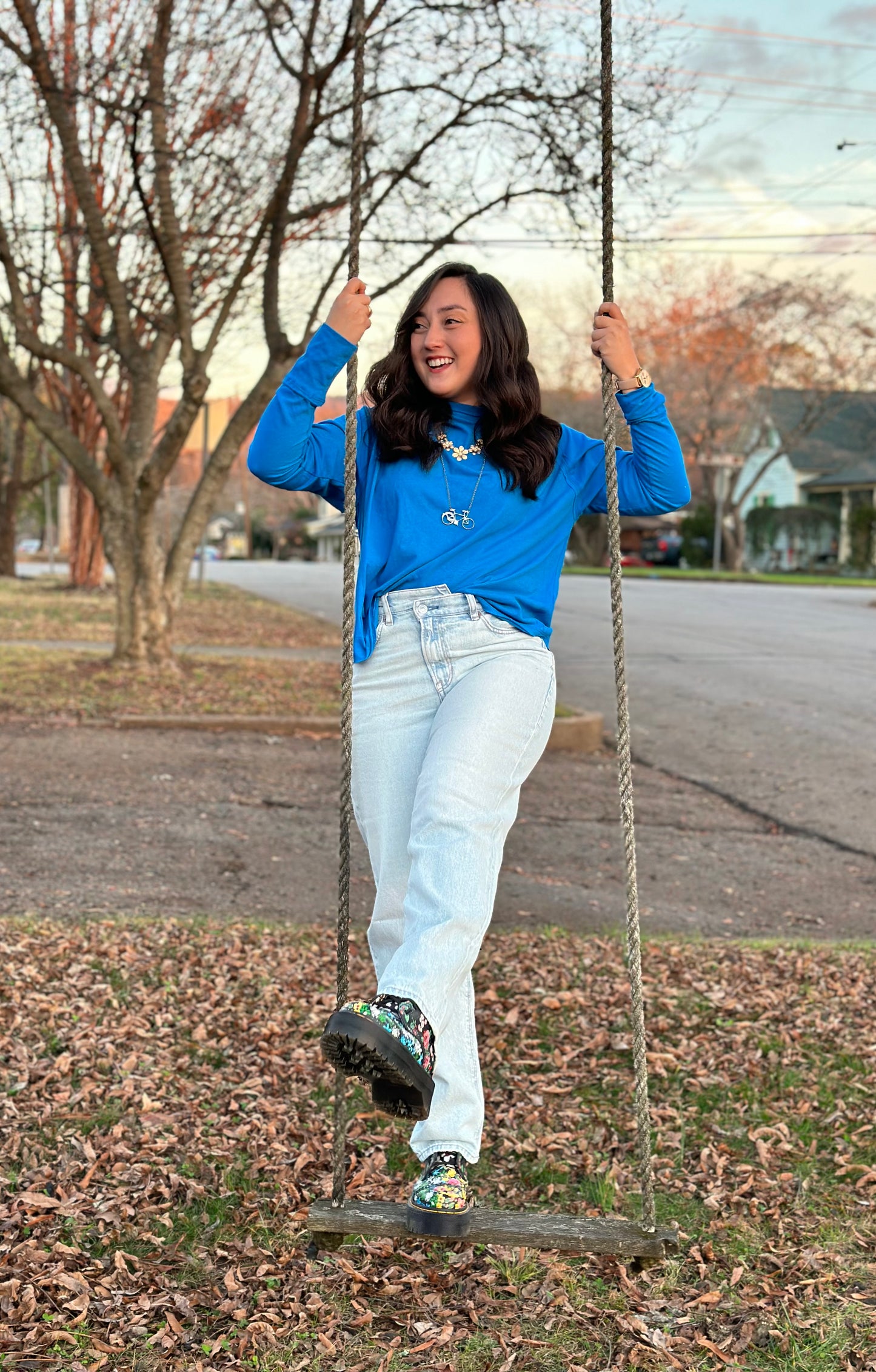 Ocean Blue Cotton Raglan Sleeve Thumbhole Top