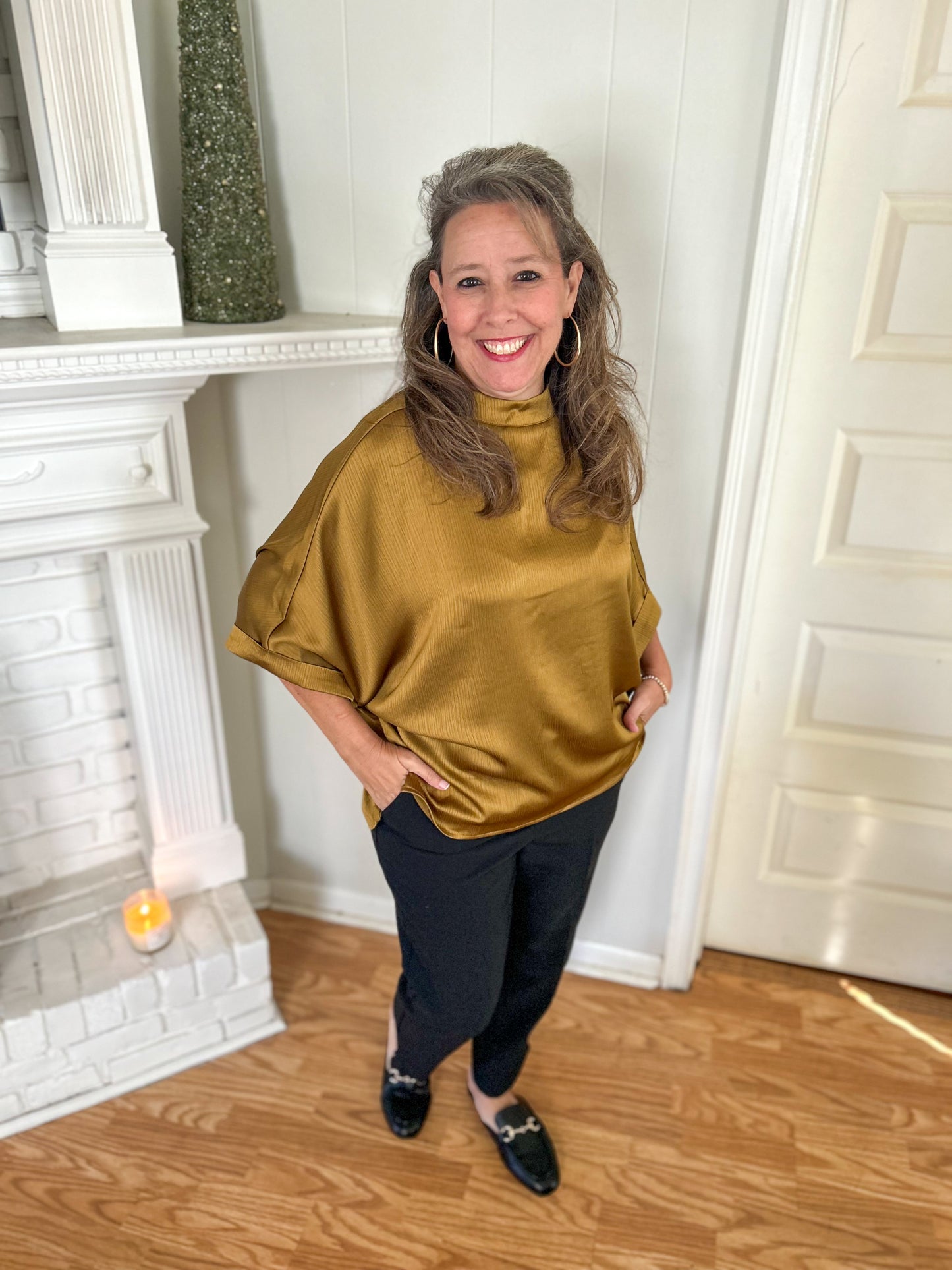 Mustard Mock Neck Oversized Top