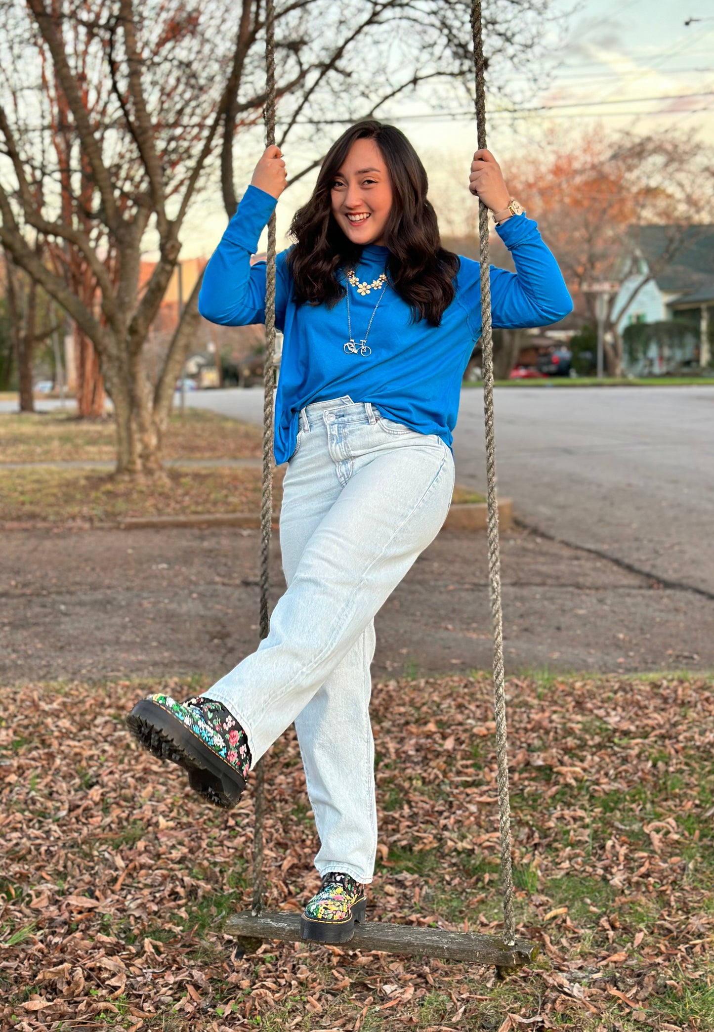 Ocean Blue Cotton Raglan Sleeve Thumbhole Top