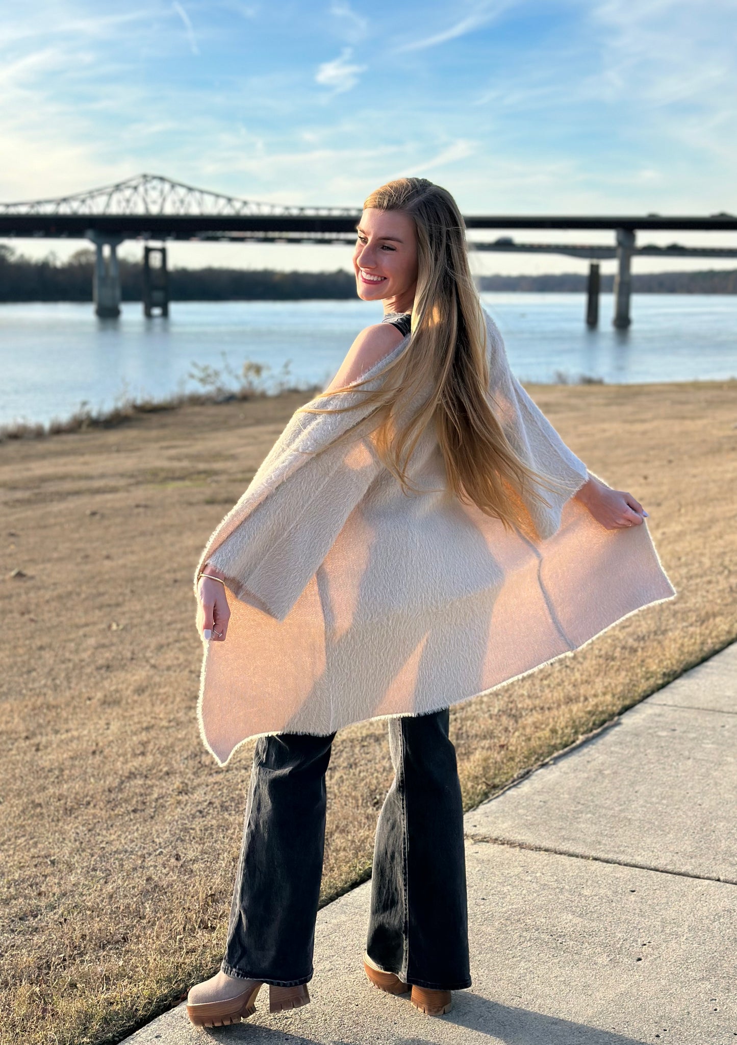 Beige Luxe Winter Faux Mohair Knit Cardigan