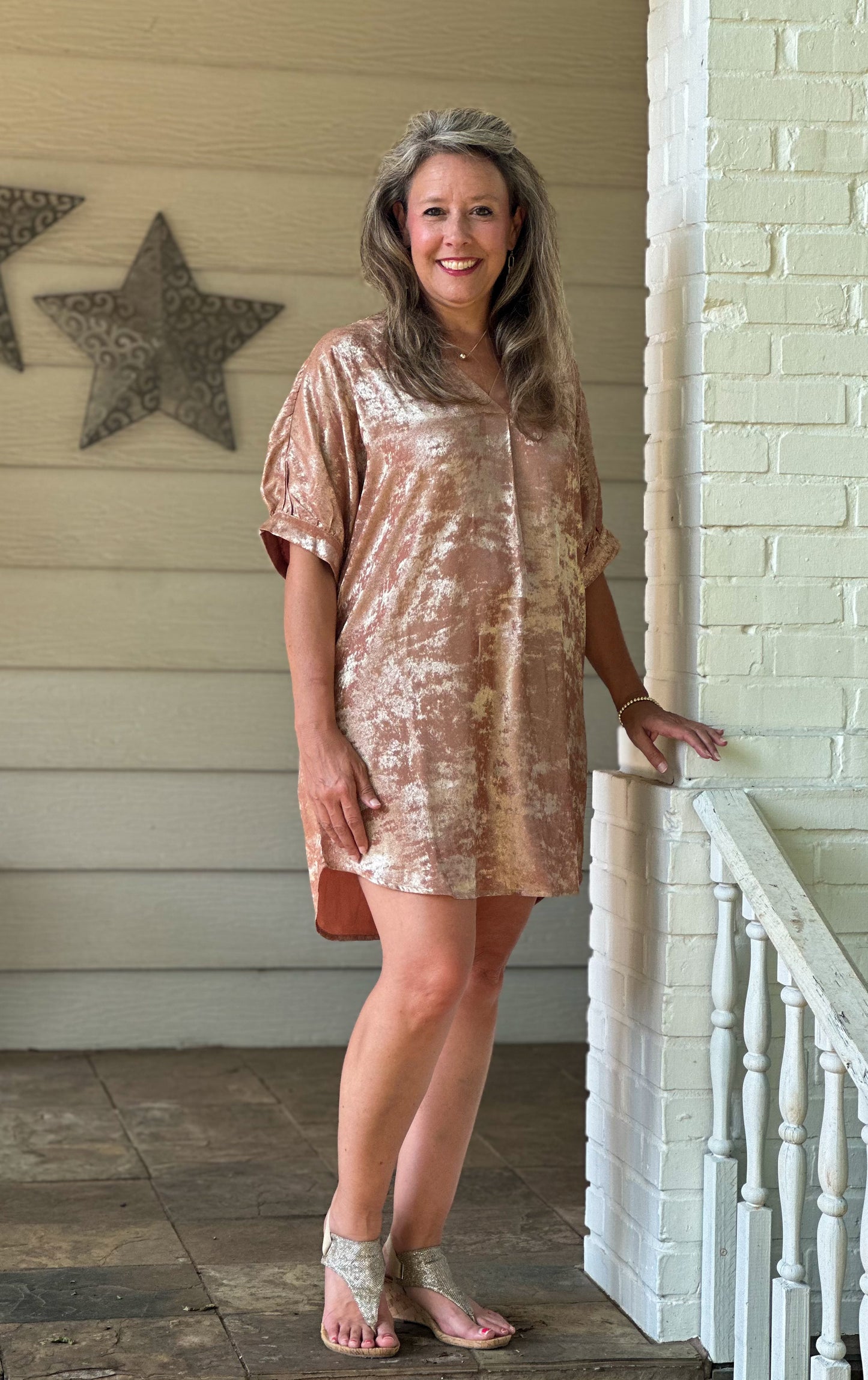 Caramel Metallic Dress with Pockets