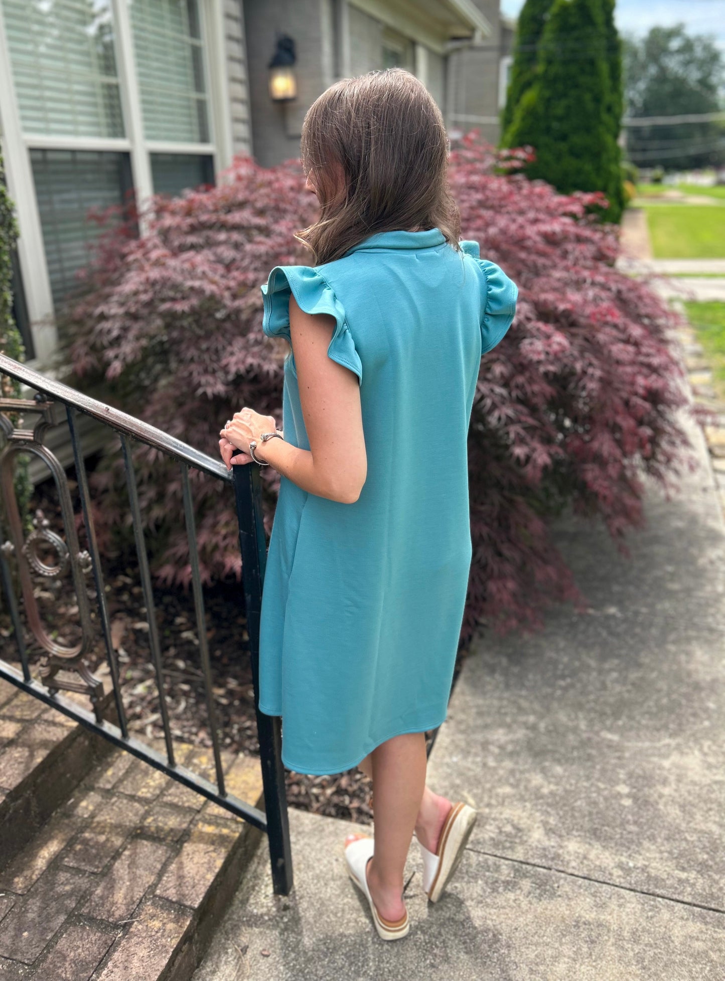 Dusty Teal Short Sleeve Scuba Dress