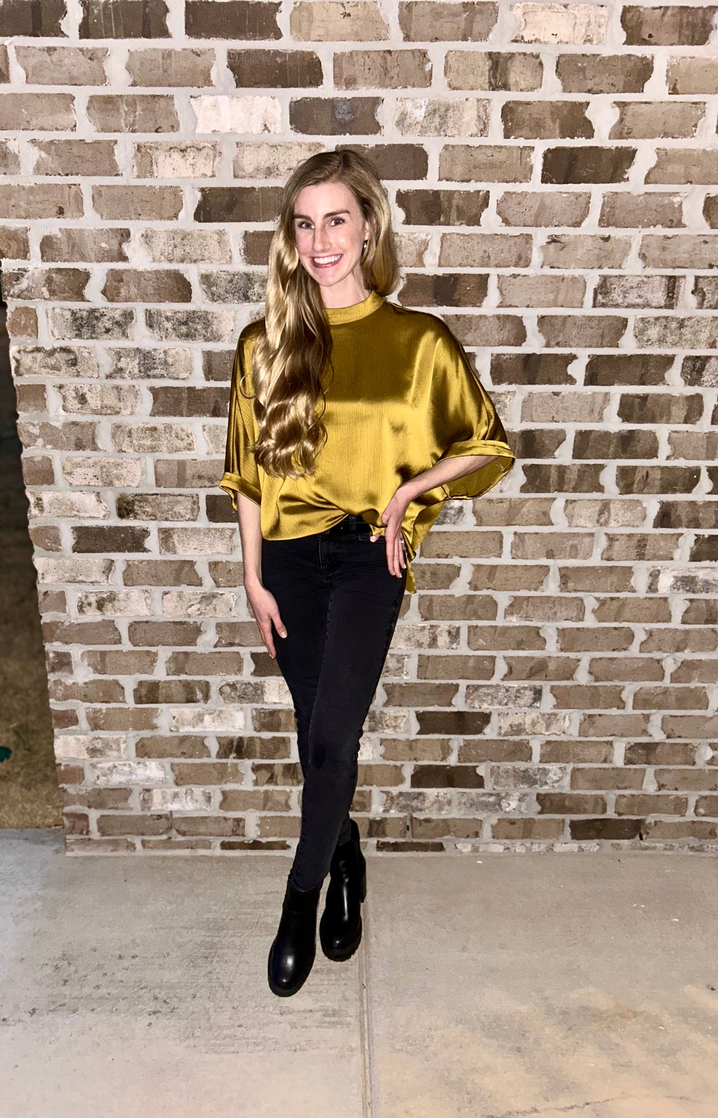 Mustard Mock Neck Oversized Top