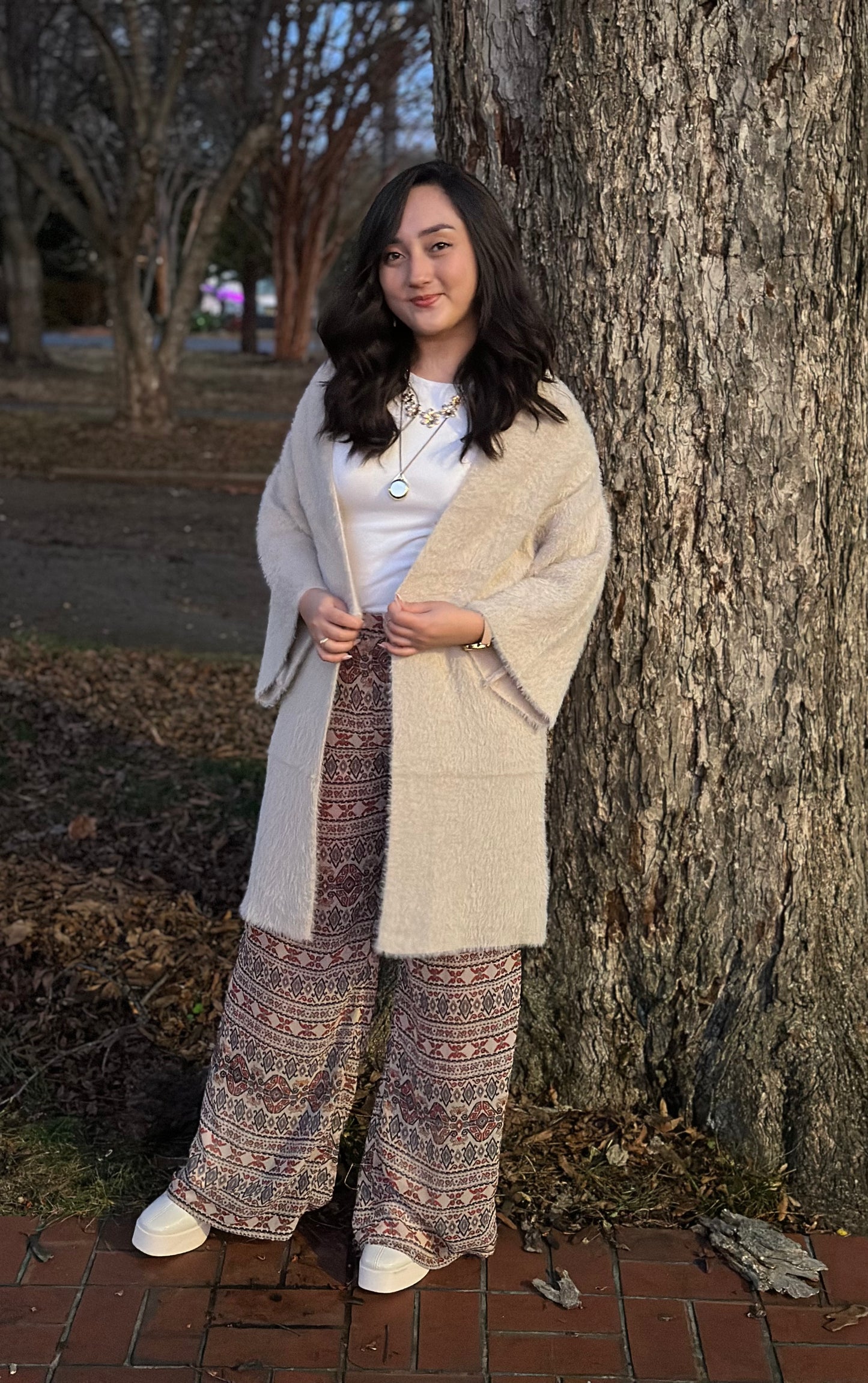 Beige Luxe Winter Faux Mohair Knit Cardigan