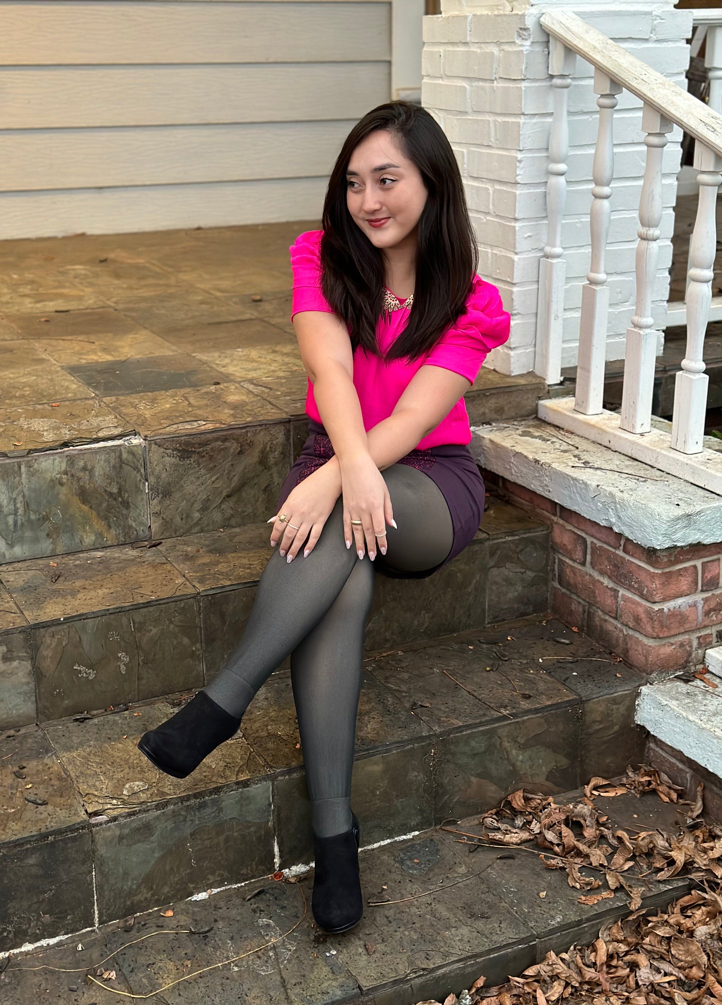 Hot Pink Short Sleeve Draped Blouse
