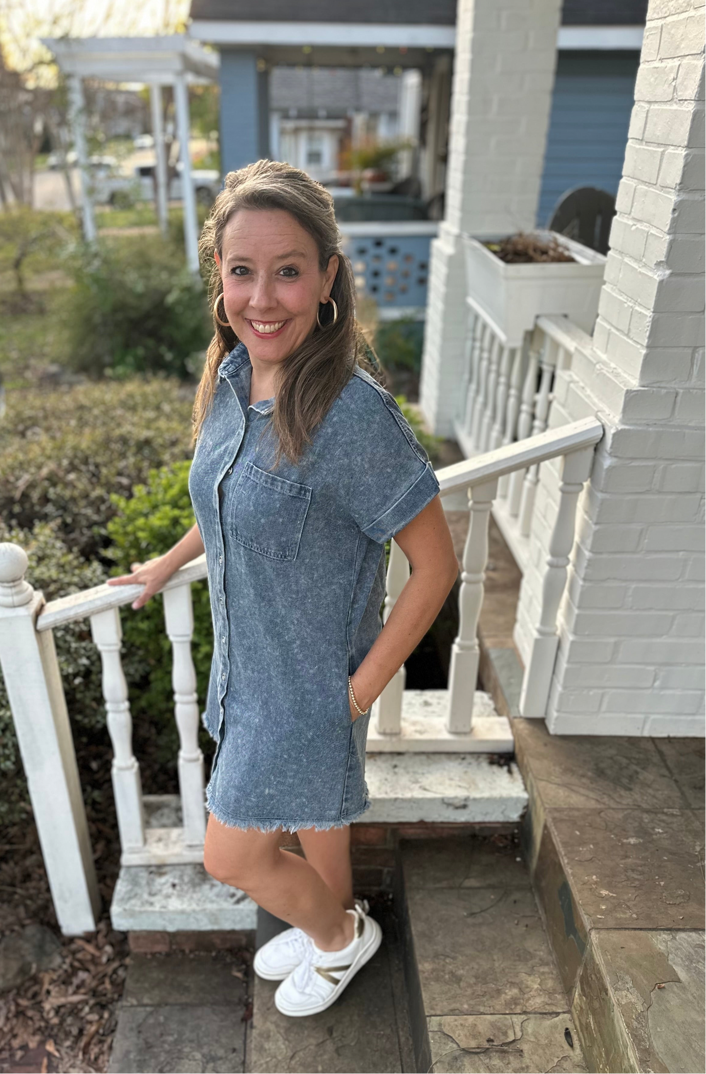 Frayed Hem Denim Shirt Dress