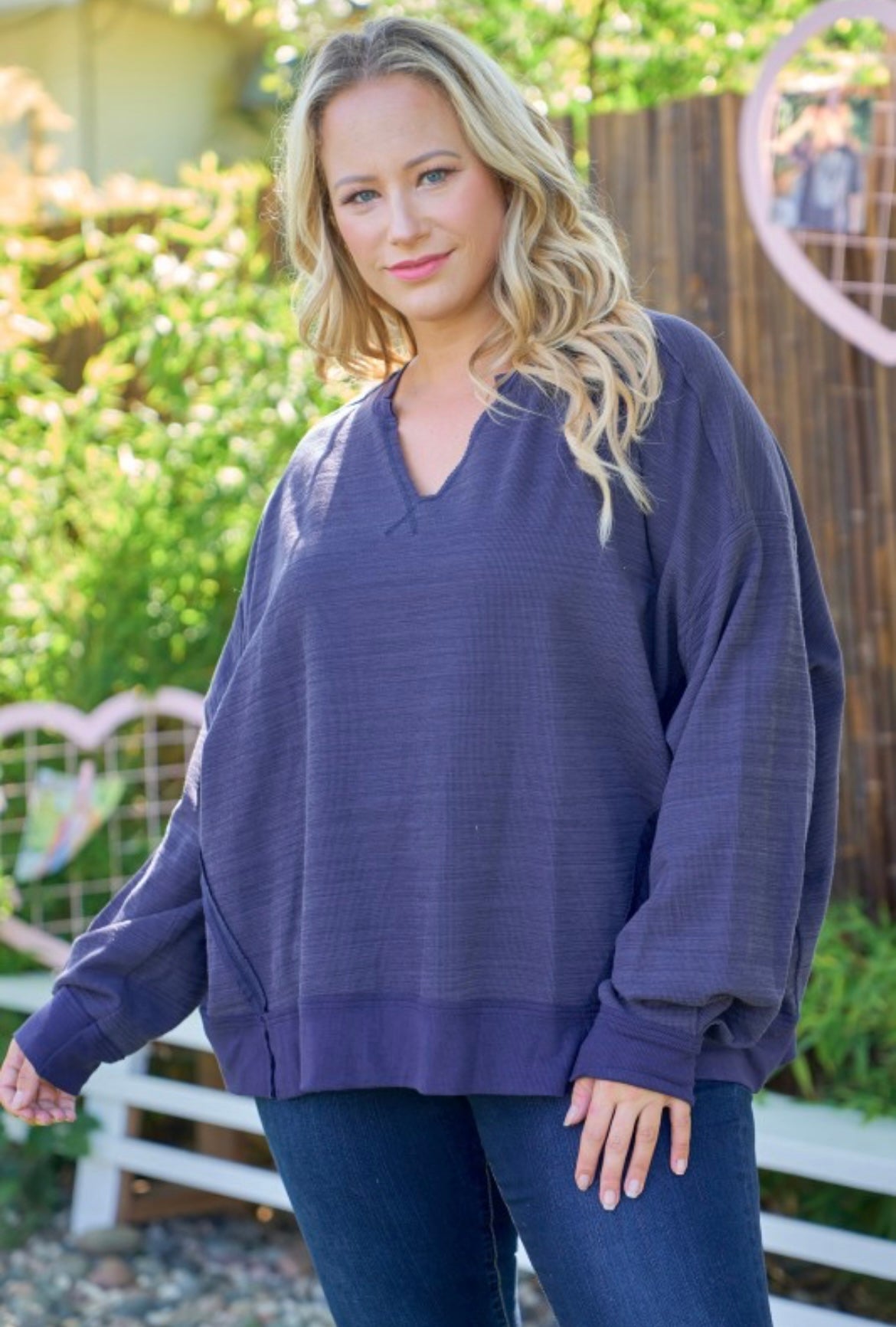 Navy Raw Edge Knit Top