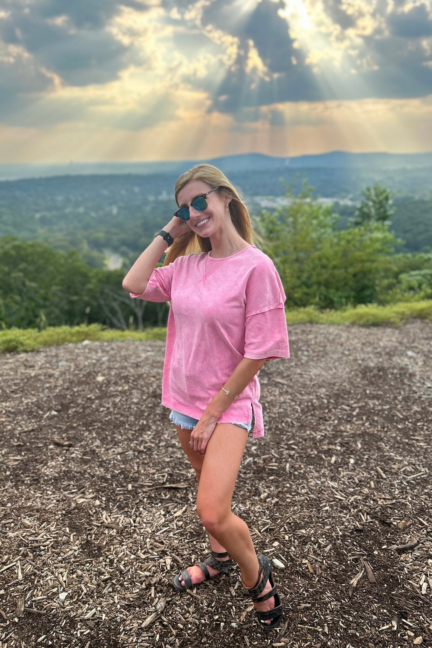 Strawberry Pink Exposed Seam Oversized Tee