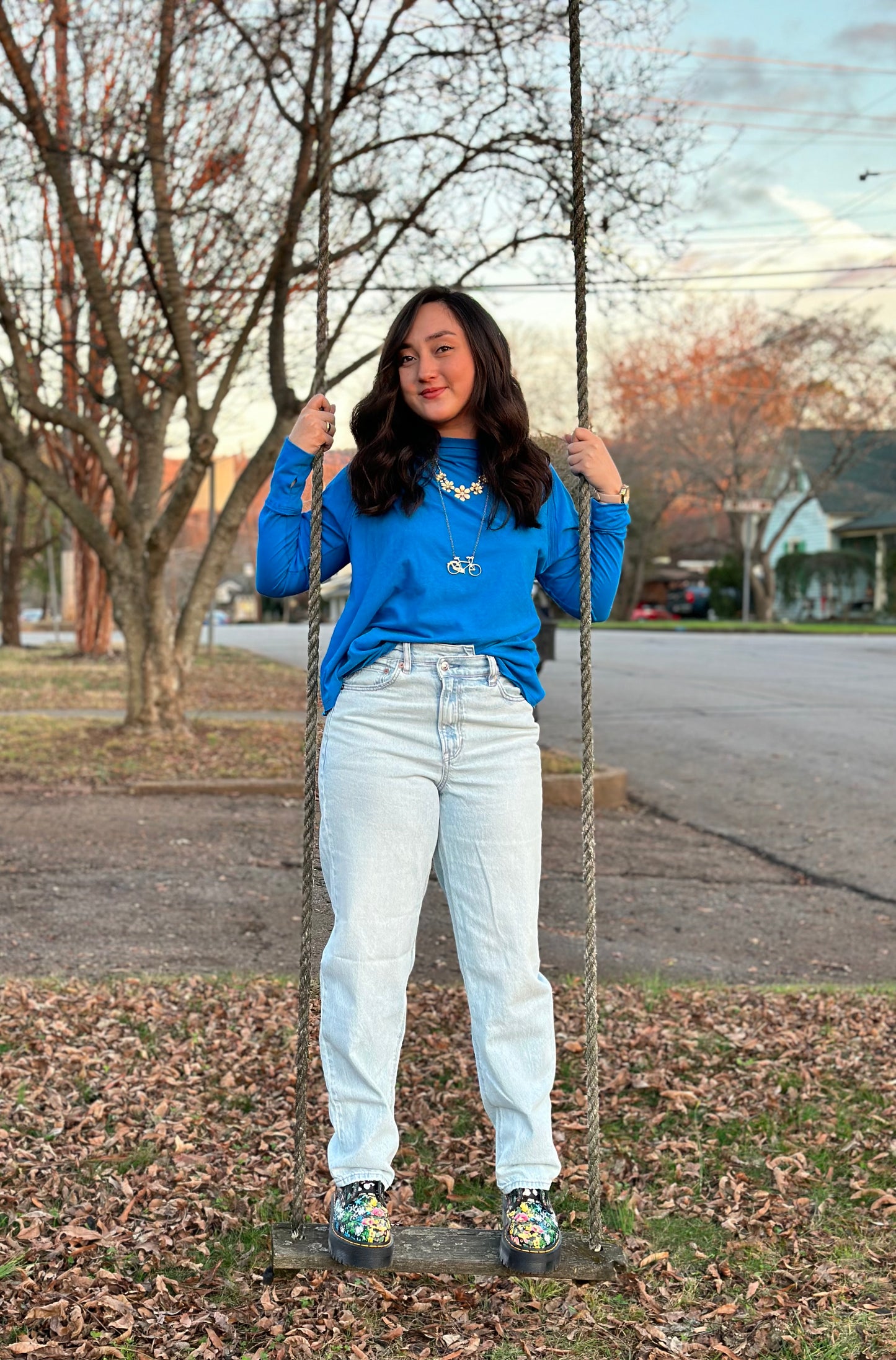 Ocean Blue Cotton Raglan Sleeve Thumbhole Top