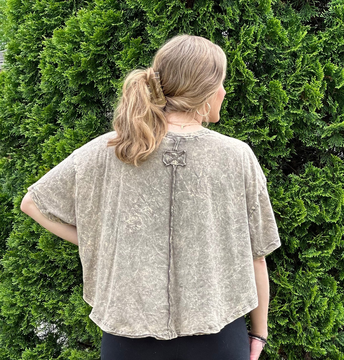 Crinkle Washed Cotton Round Neck Short Sleeve Top