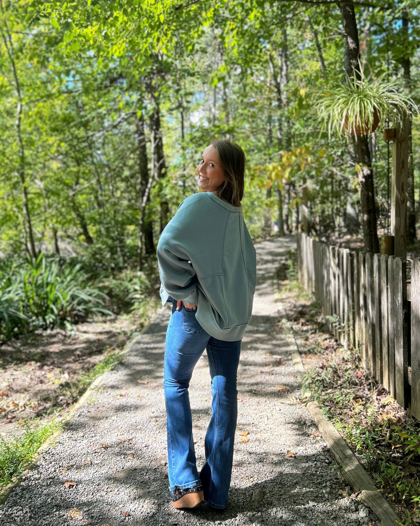 Green Oversized Patched Sweatshirt With Pockets