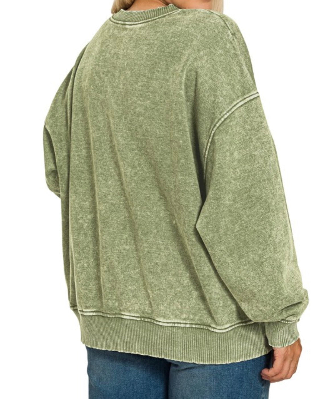 Light Olive Plus Acid Wash Fleece Pullover