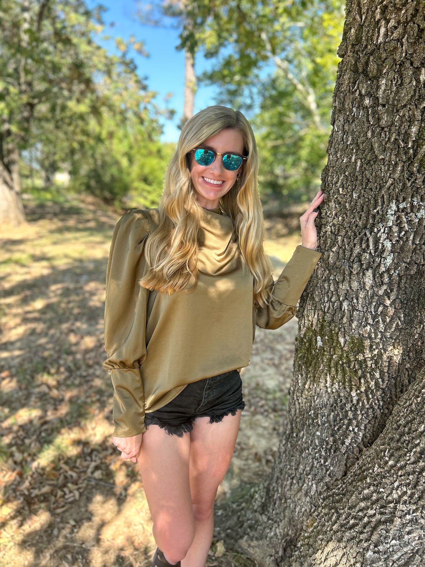 Olive Cowl Neck Blouse