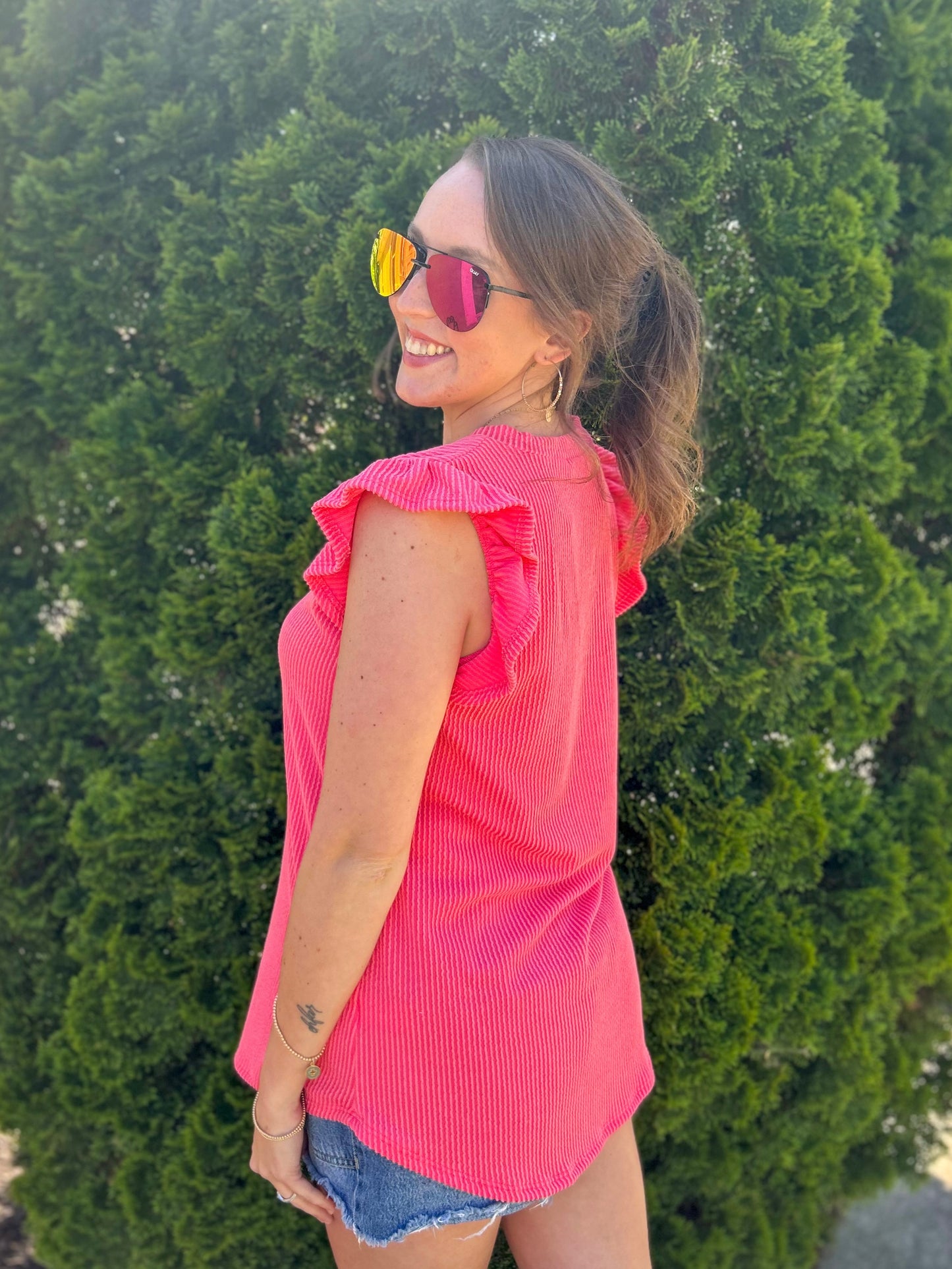 Coral Butterfly Sleeve Top