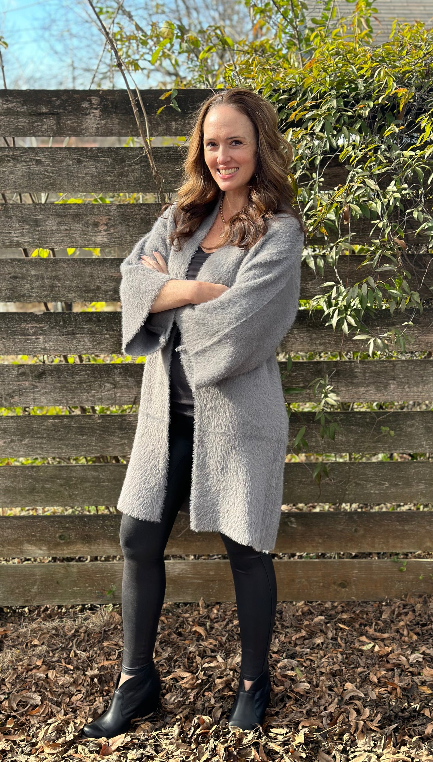 Gray Luxe Winter Faux Mohair Knit Cardigan