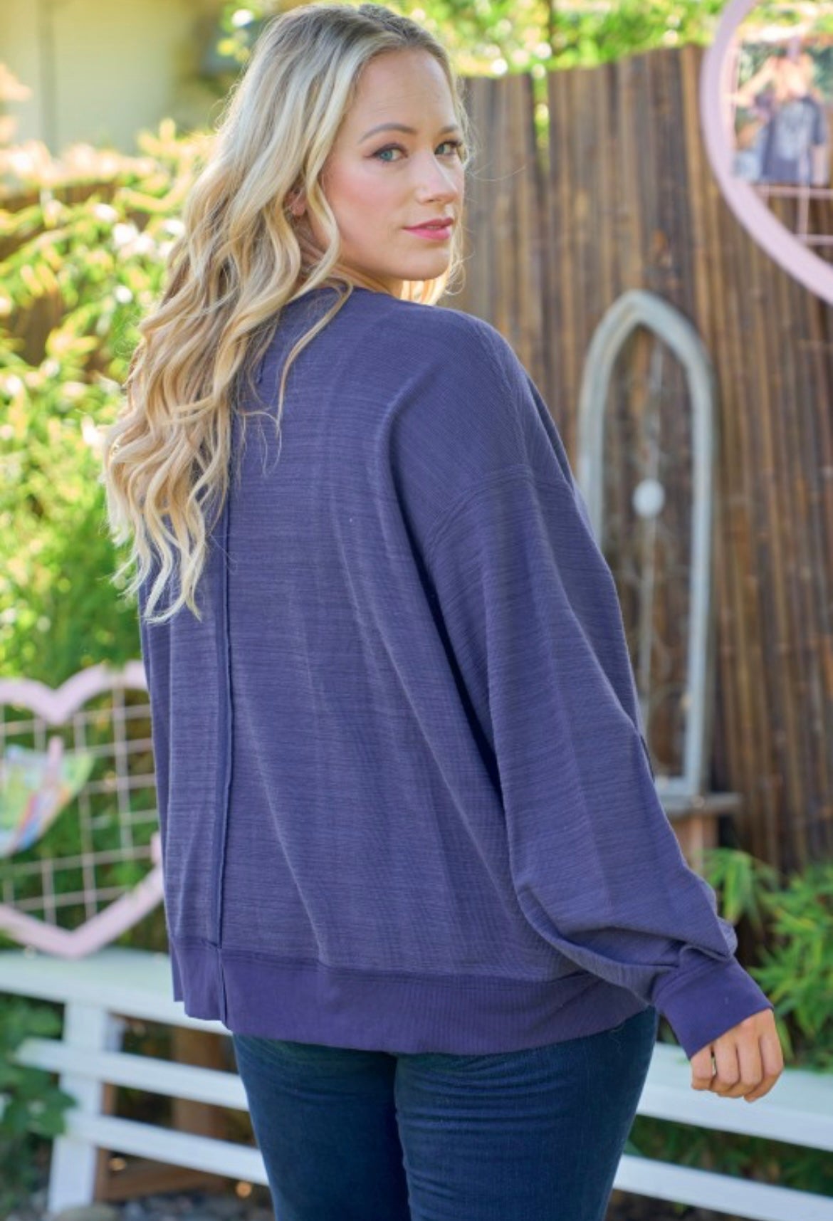 Navy Raw Edge Knit Top