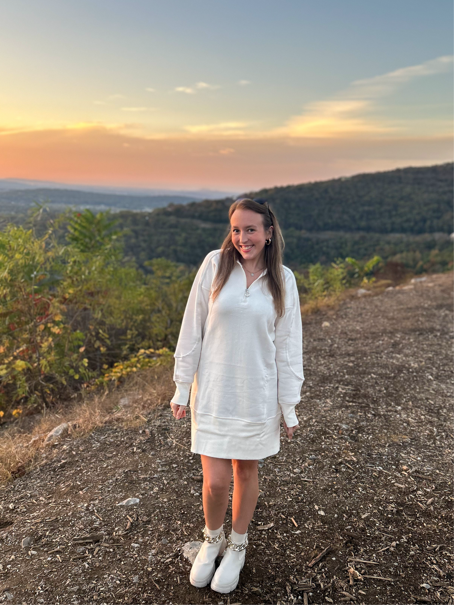 White Scuba Funnel High Neck Sweatshirt Dress