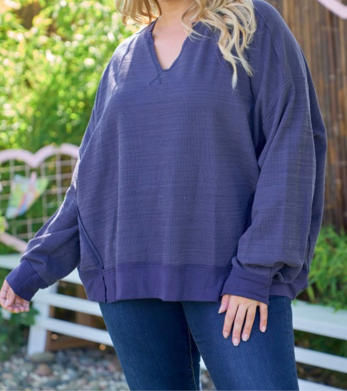 Navy Raw Edge Knit Top