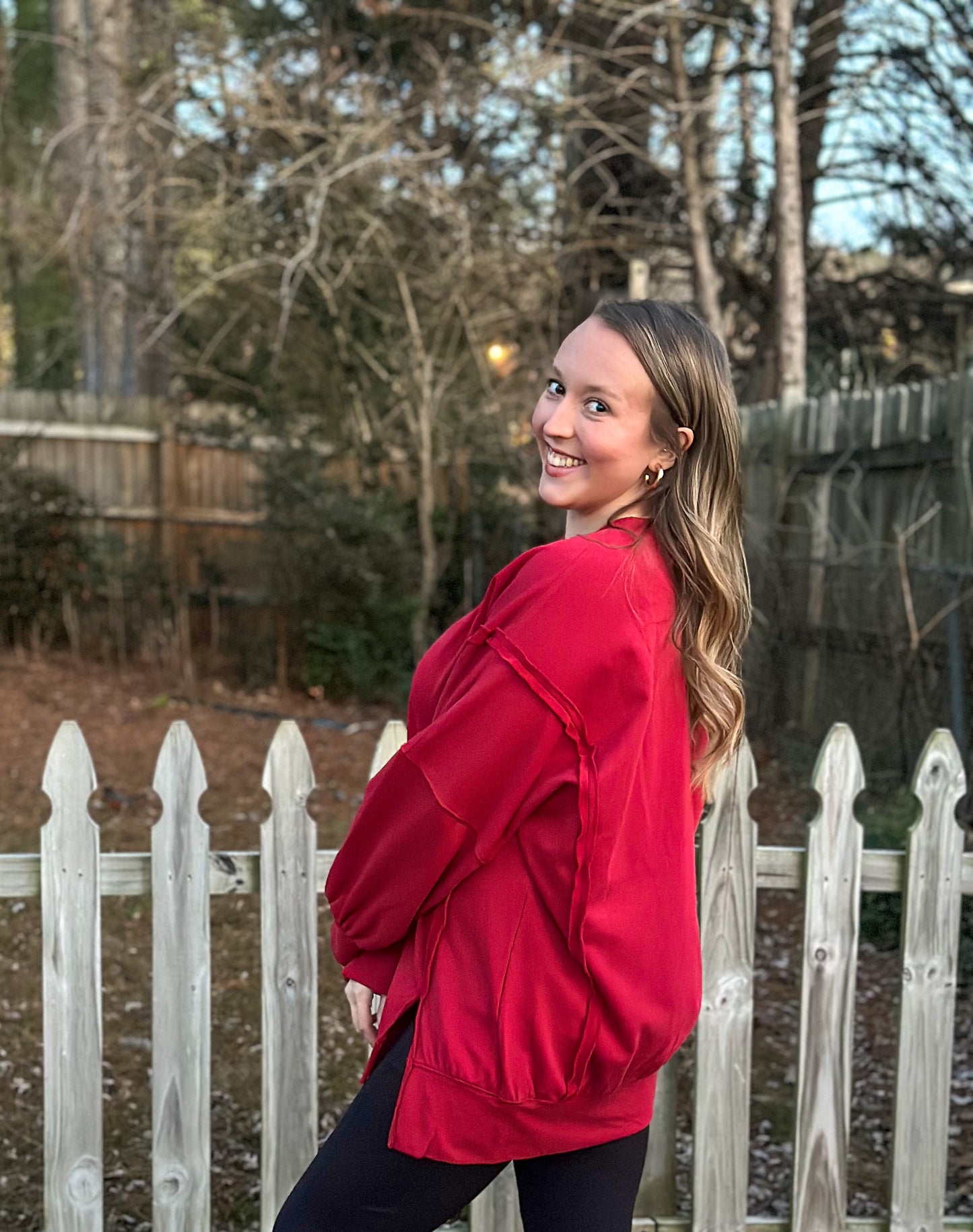 Burgundy oversized sweatshirt with side slits