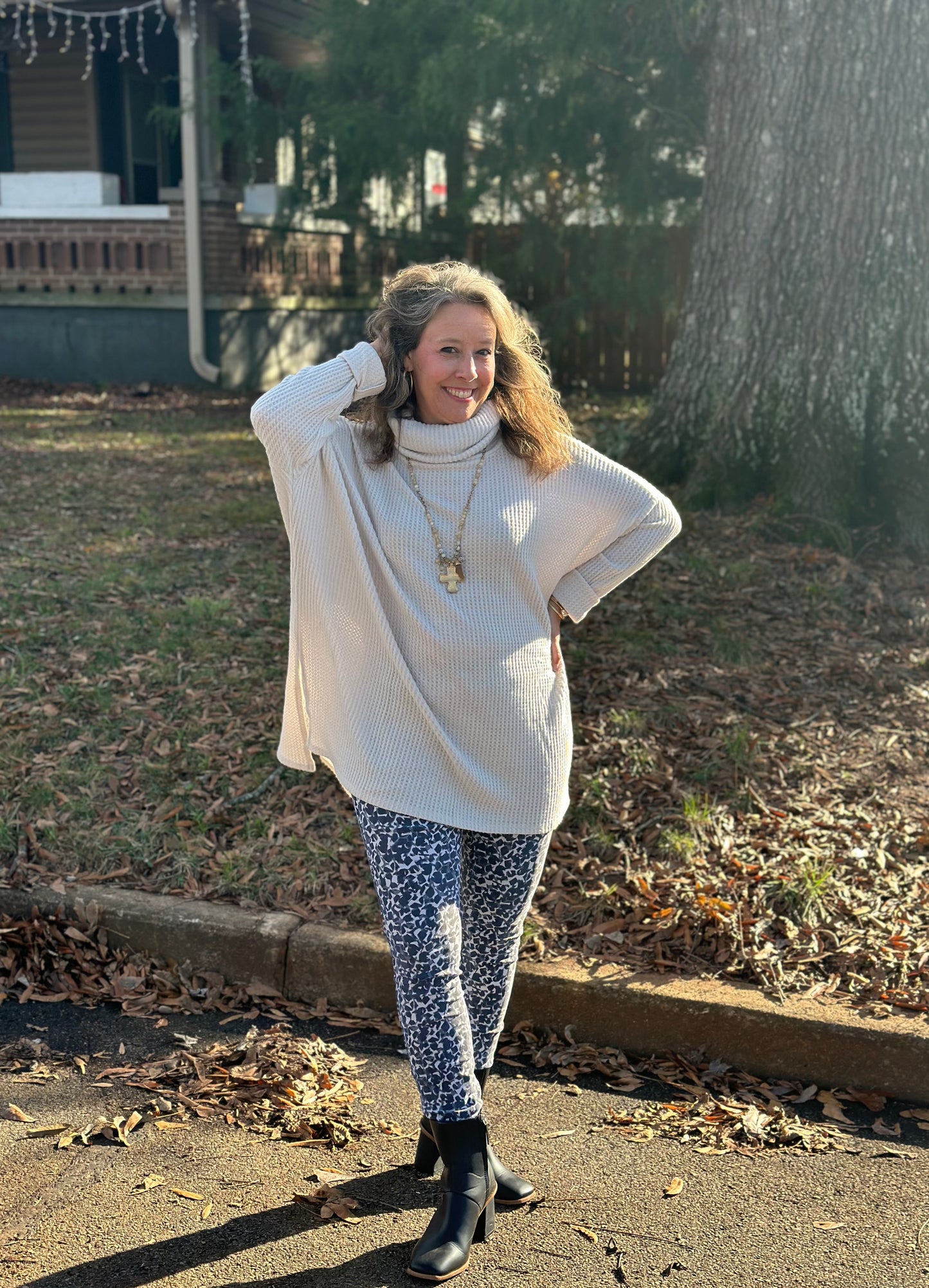 Plus Brushed Thermal Waffle Cowl Neck Sweater