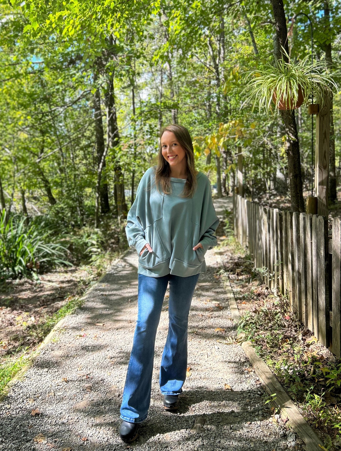 Green Oversized Patched Sweatshirt With Pockets