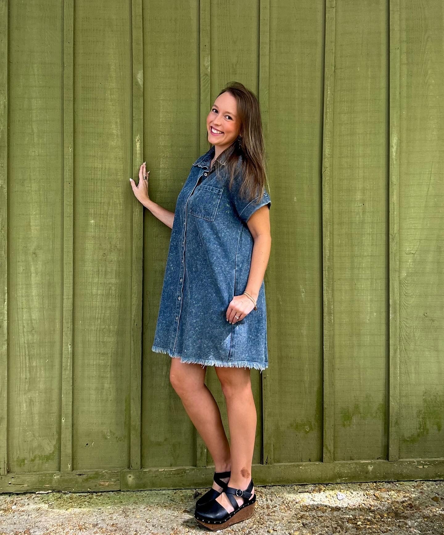 Frayed Hem Denim Shirt Dress
