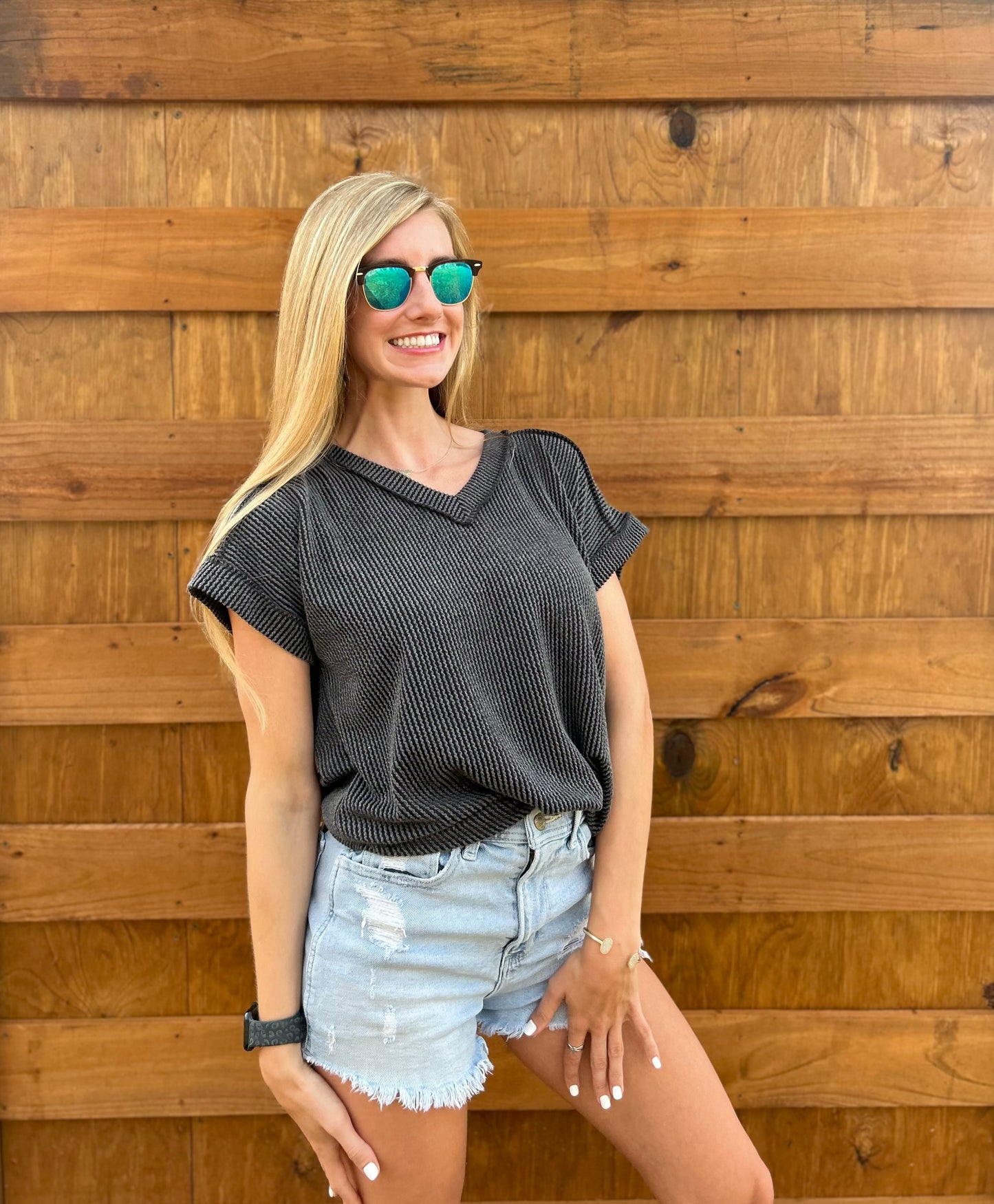 Charcoal Solid Urban Ribbed Top
