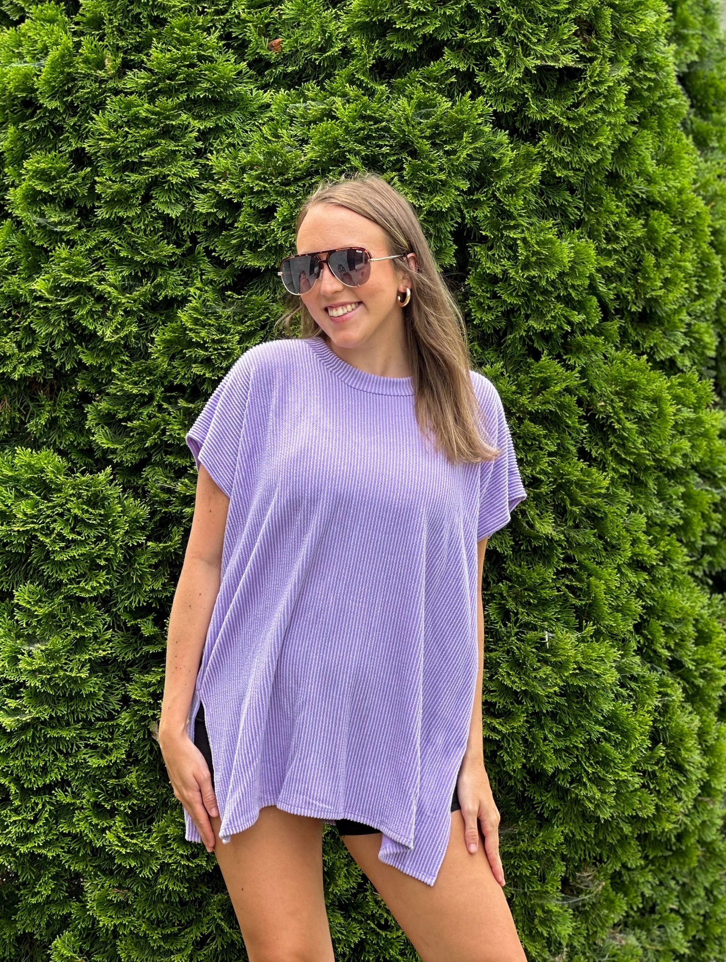 Lilac Short Sleeve Tunic With Side Slit