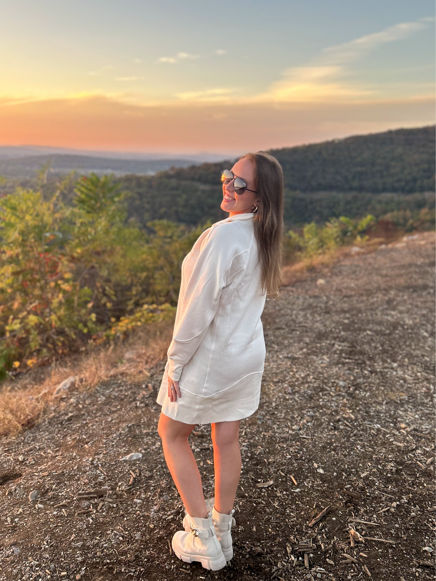 White Scuba Funnel High Neck Sweatshirt Dress