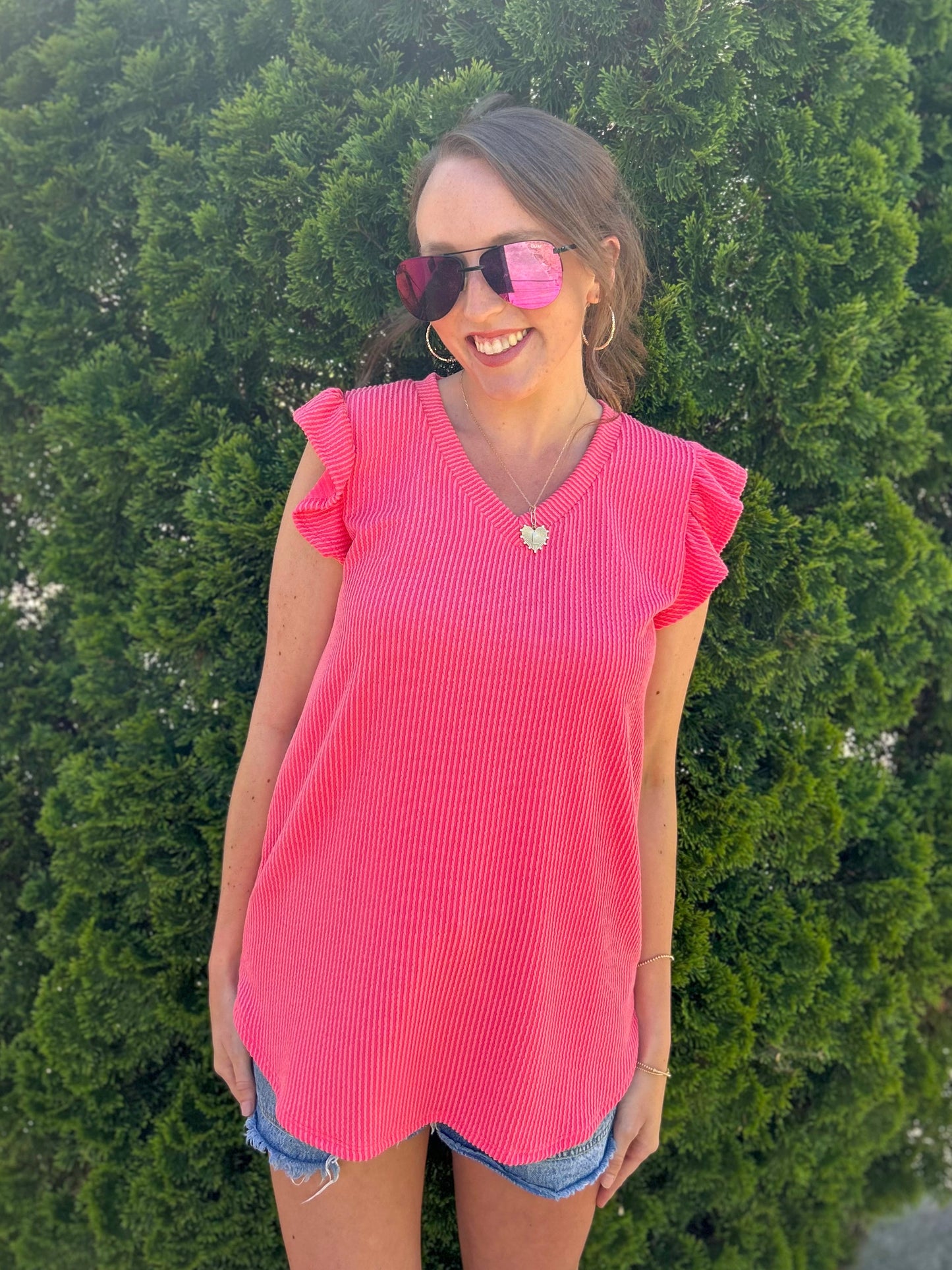 Coral Butterfly Sleeve Top