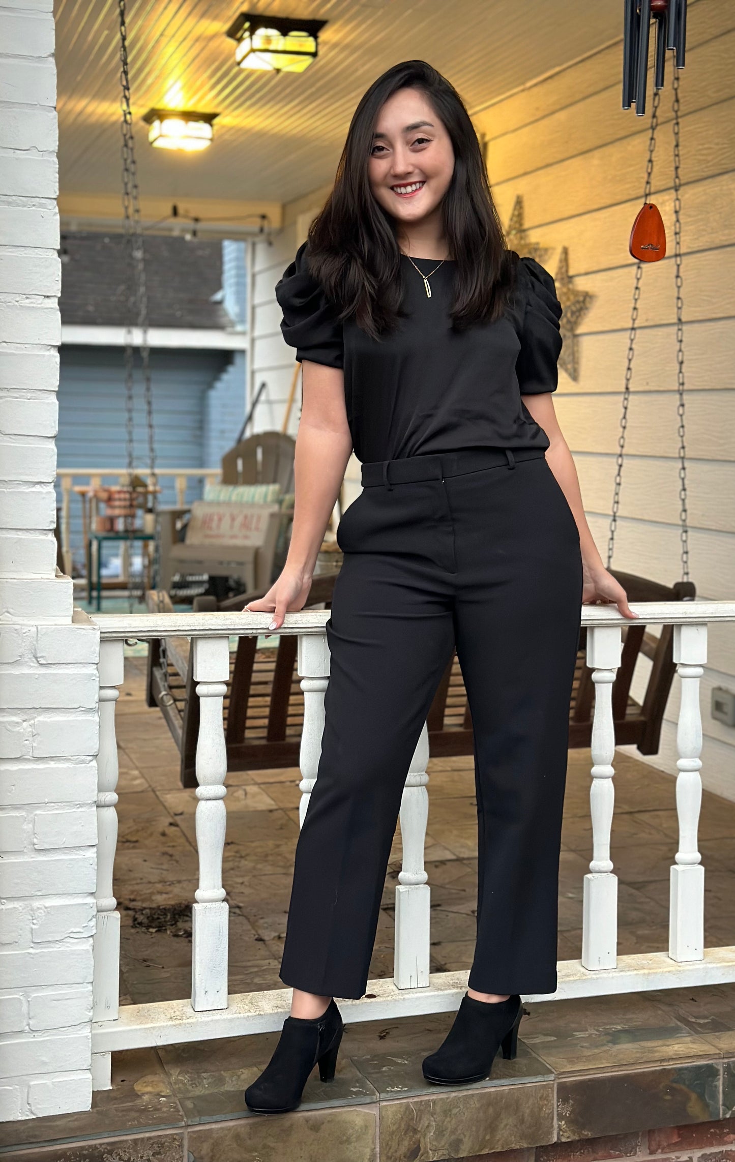 Black Short Sleeve Draped Blouse
