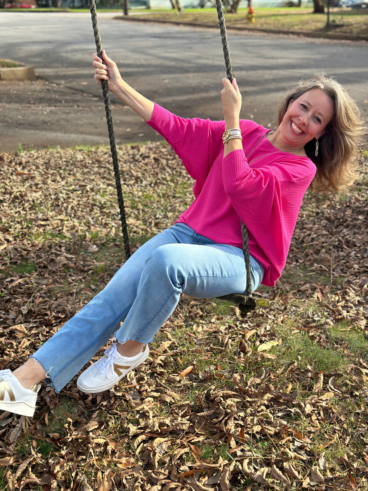 Hot Pink Plus Ribbed Batwing Long Sleeve Boat Neck Sweater