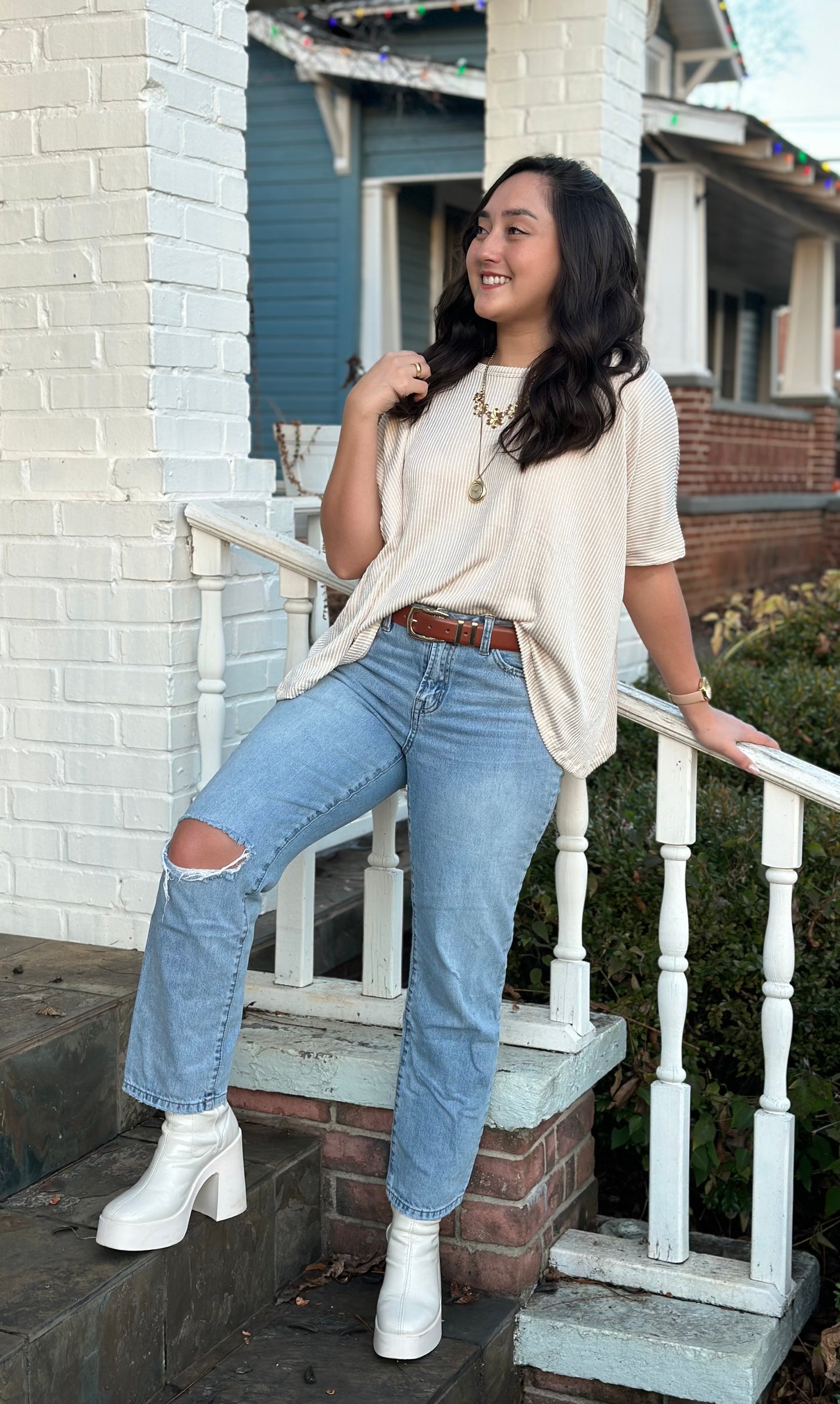 Ribbed Striped Oversized Short Sleeve