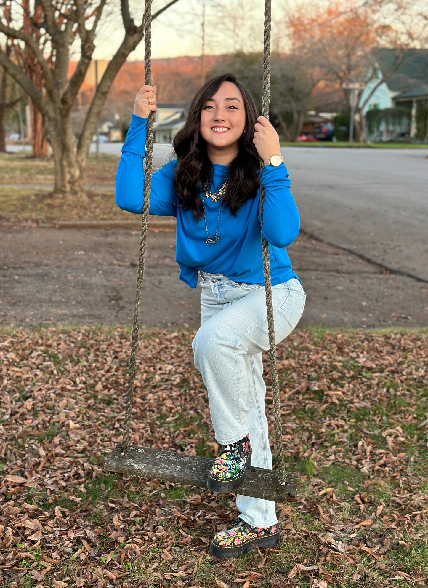 Ocean Blue Cotton Raglan Sleeve Thumbhole Top