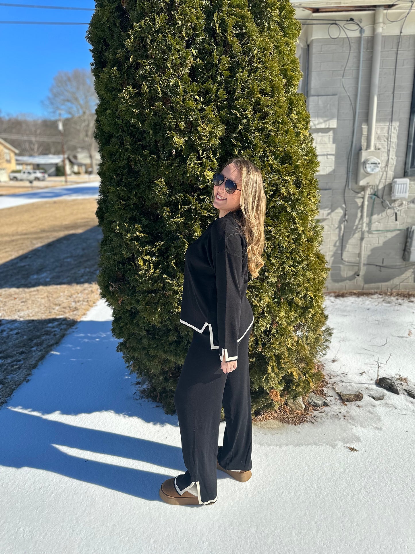 Black Long Sleeve Top & Pants Set