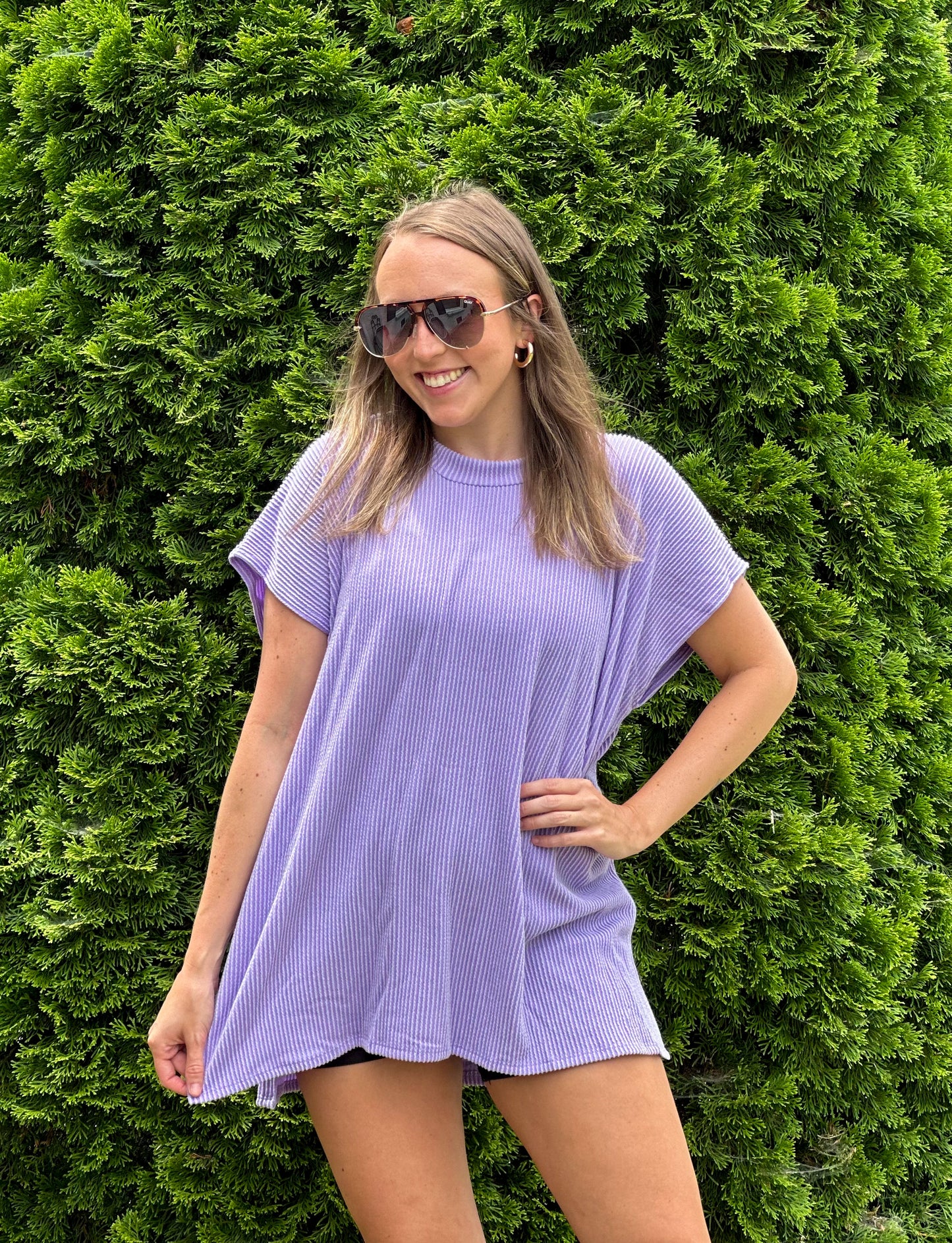 Lilac Short Sleeve Tunic With Side Slit