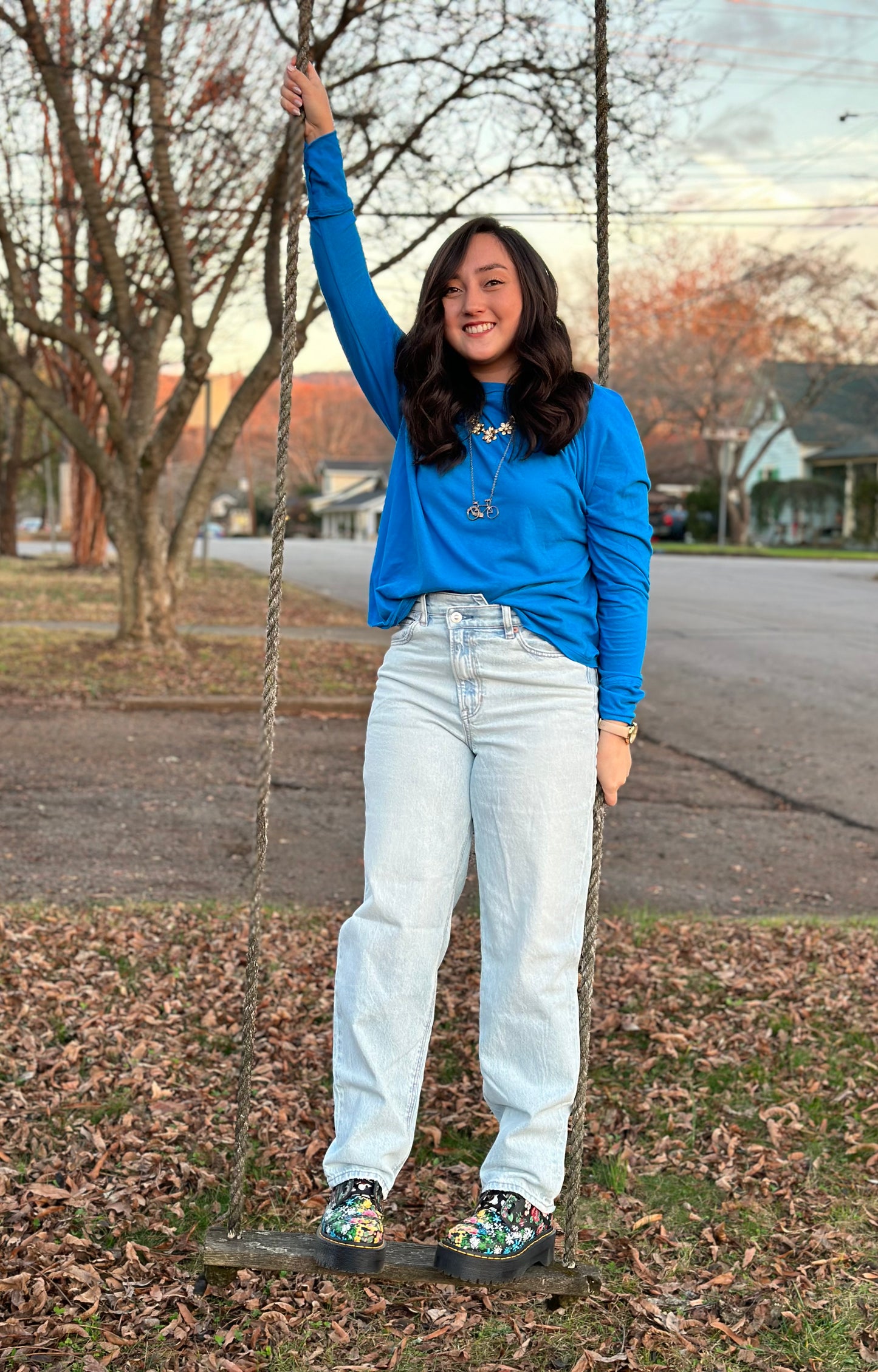 Ocean Blue Cotton Raglan Sleeve Thumbhole Top