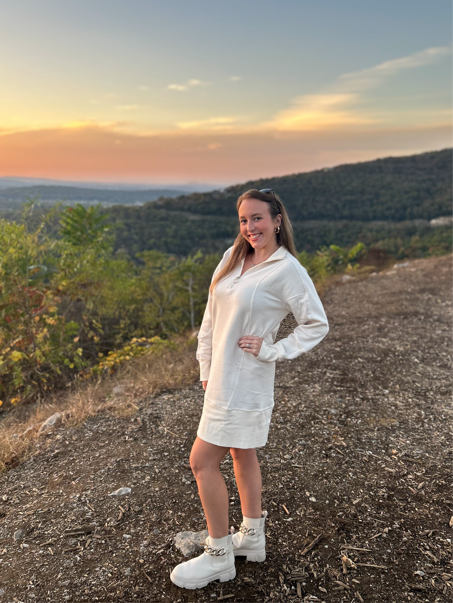 White Scuba Funnel High Neck Sweatshirt Dress