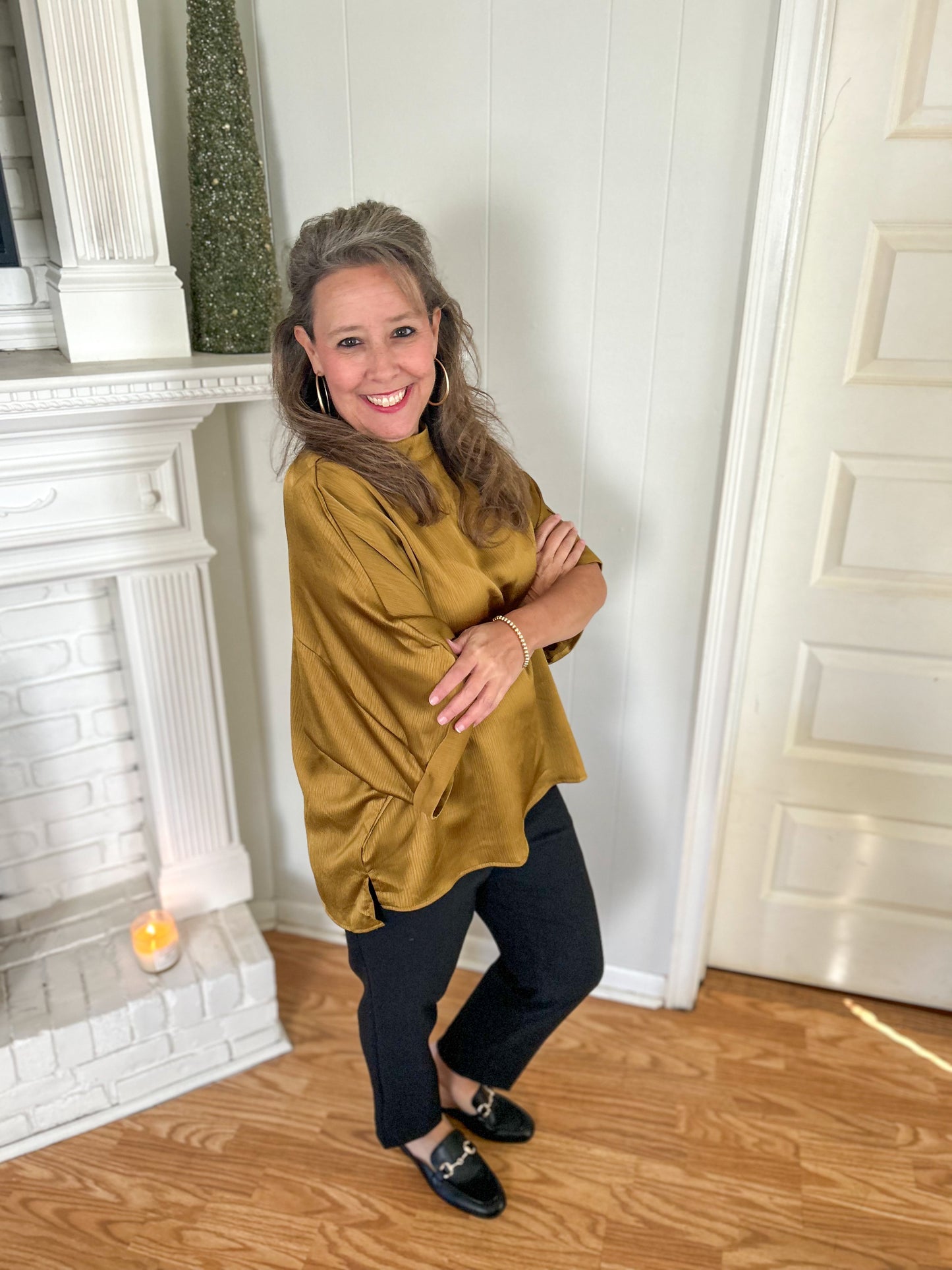 Mustard Mock Neck Oversized Top