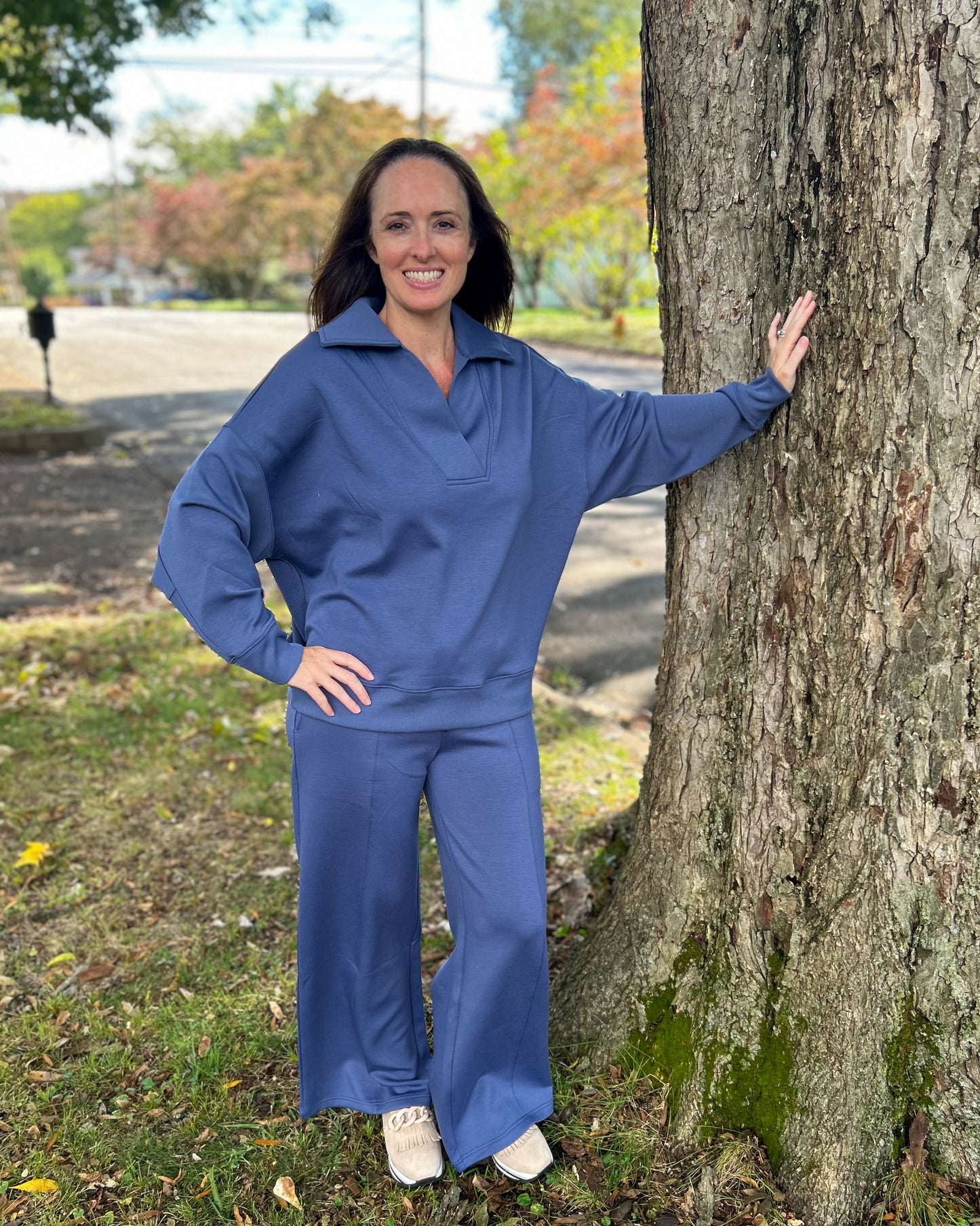 Blue Indigo Scuba Collar Pullover & Pants Set