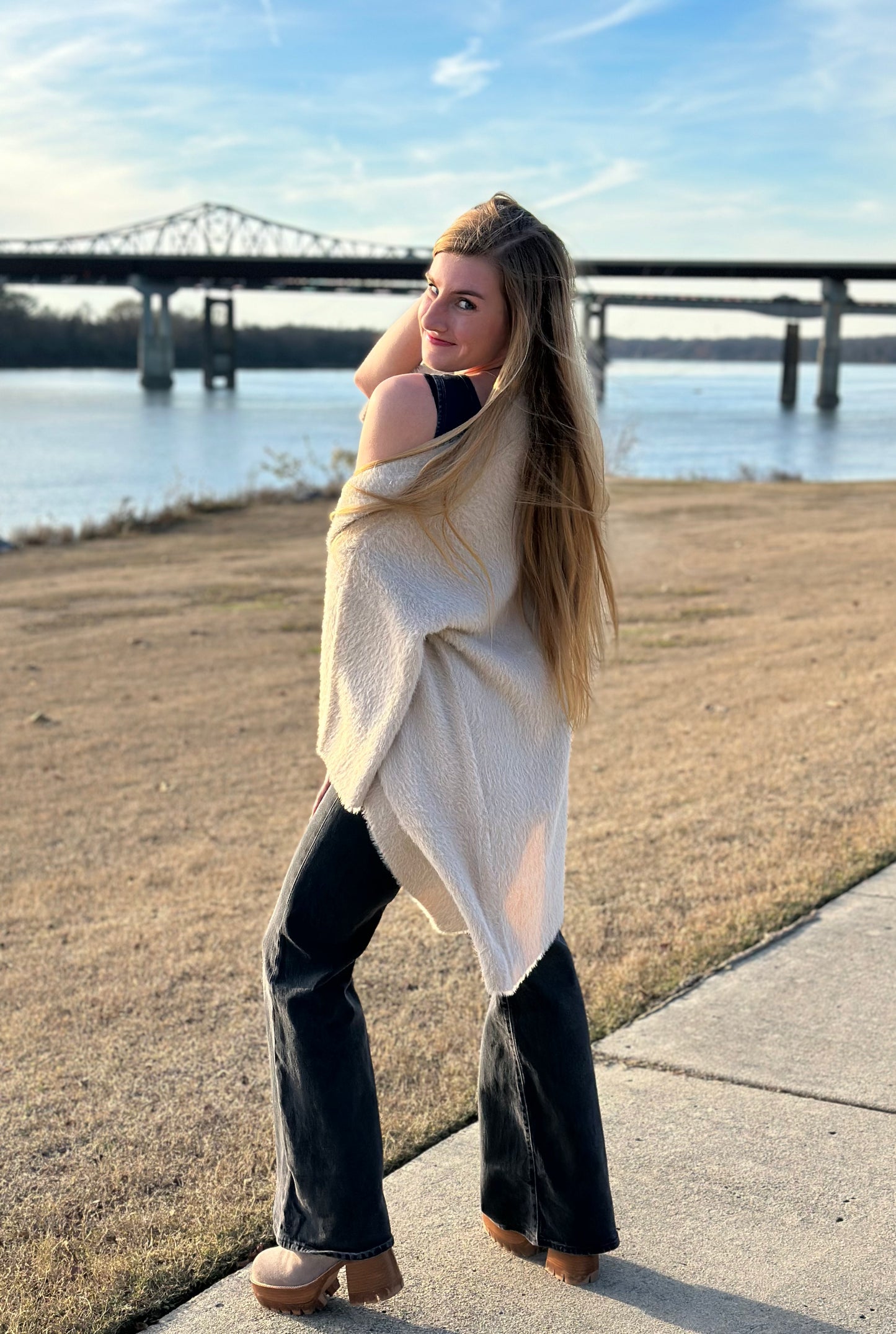 Beige Luxe Winter Faux Mohair Knit Cardigan