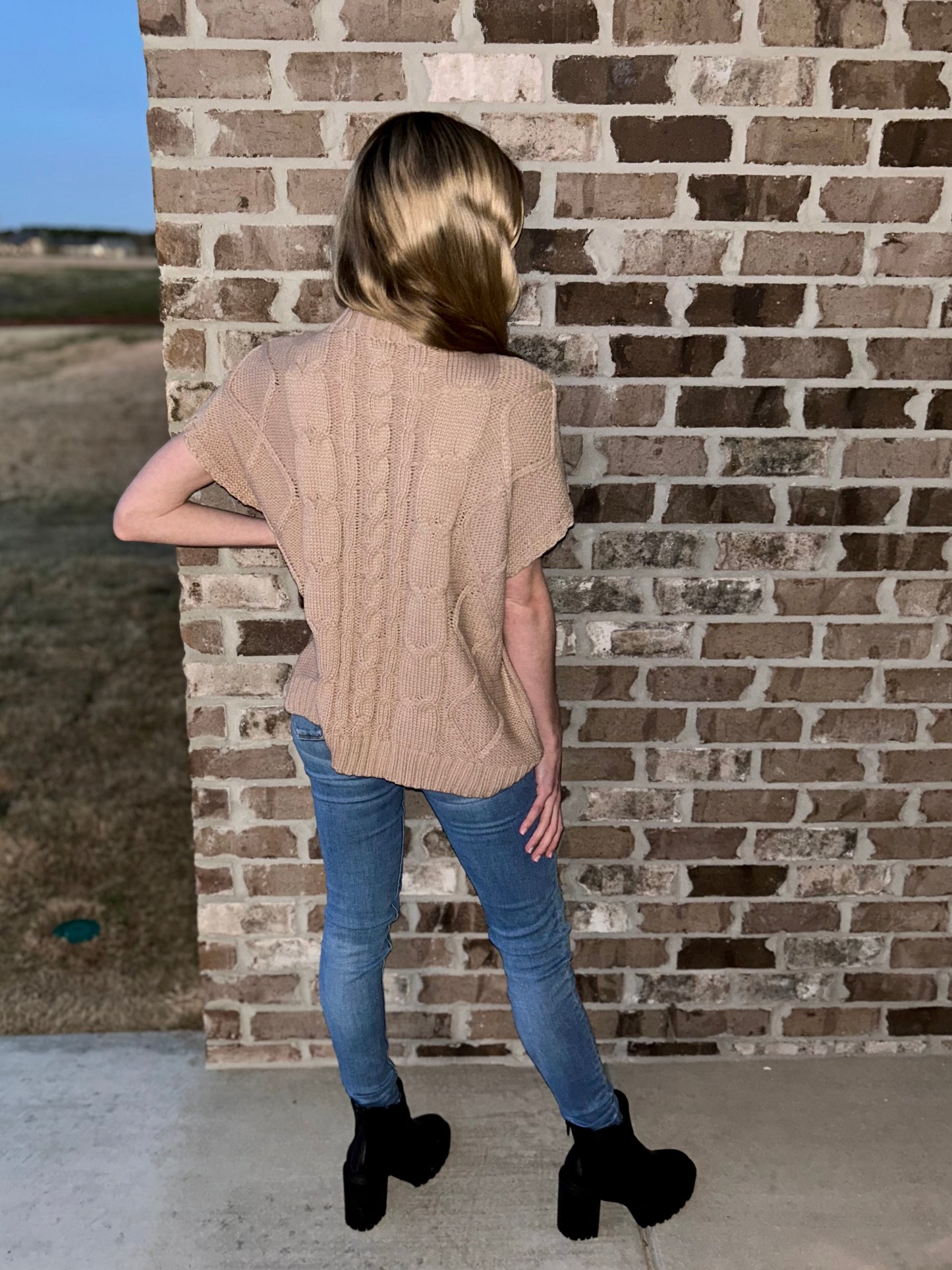 Taupe Cable Knit Bowknot Sweater