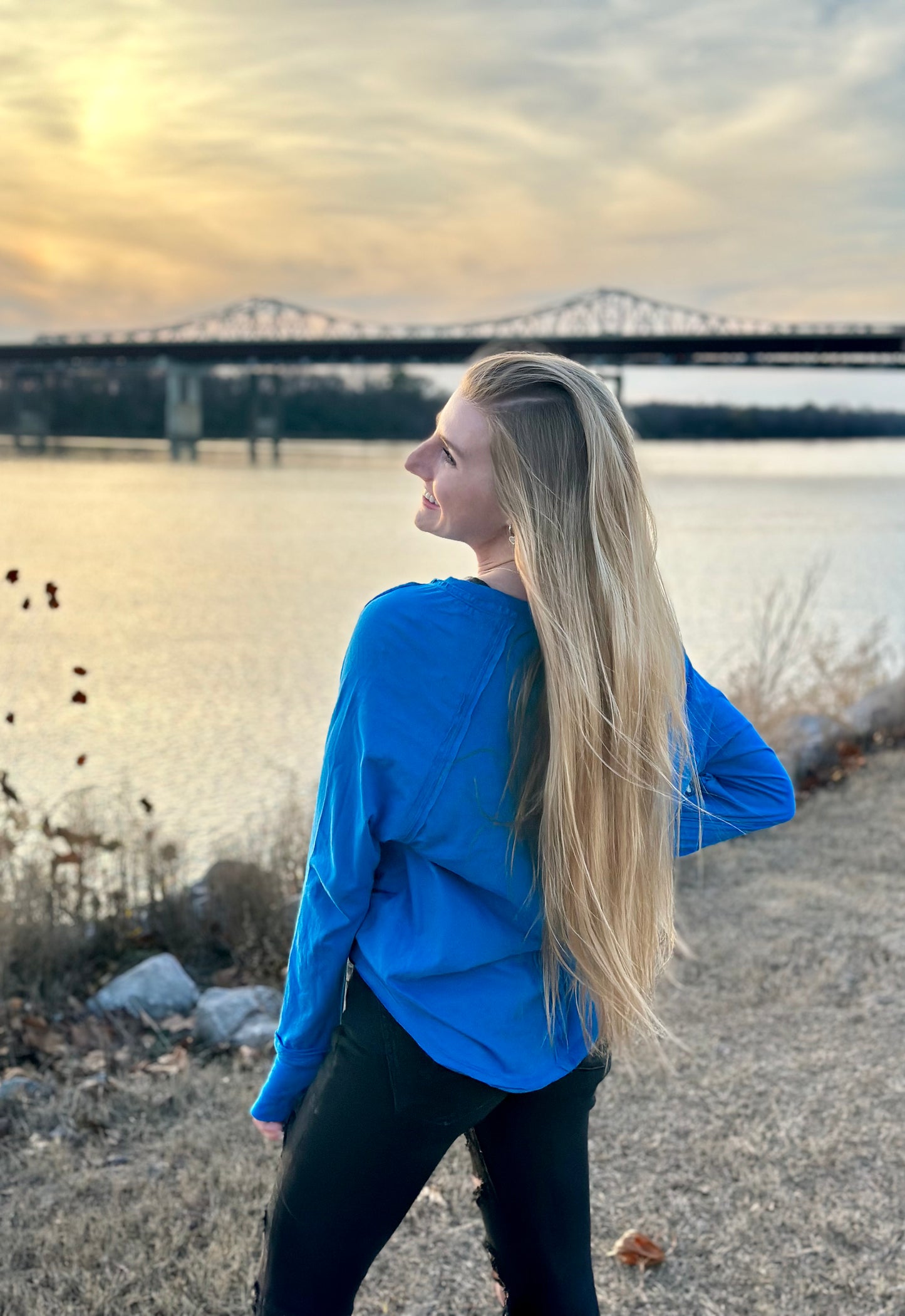 Ocean Blue Cotton Raglan Sleeve Thumbhole Top