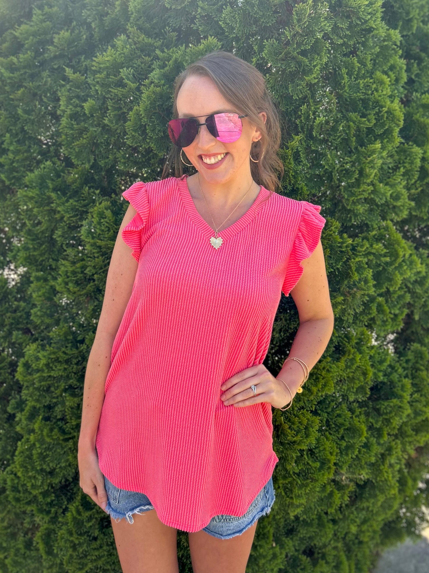 Coral Butterfly Sleeve Top