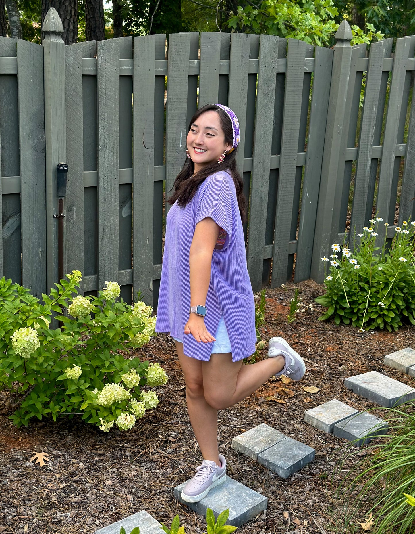 Lilac Short Sleeve Tunic With Side Slit