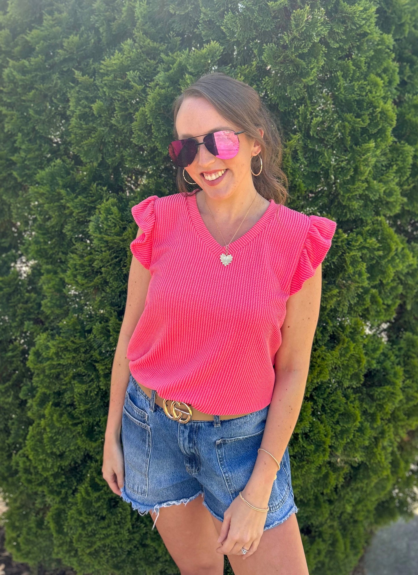 Coral Butterfly Sleeve Top