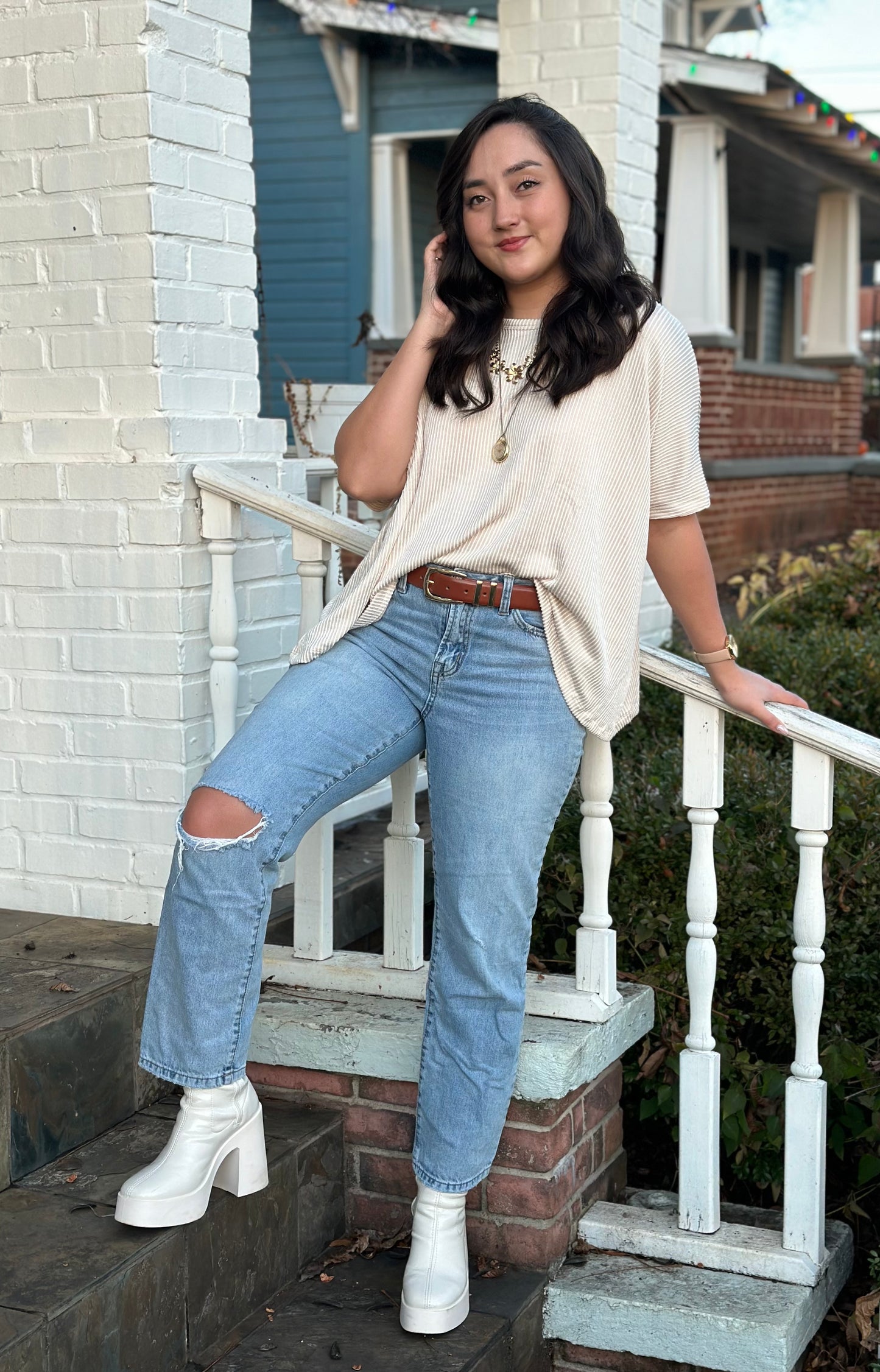 Ribbed Striped Oversized Short Sleeve
